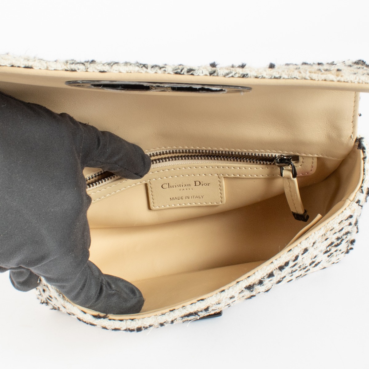 Christian Dior White Tweed Small Caro Crossbody Bag ○ Labellov