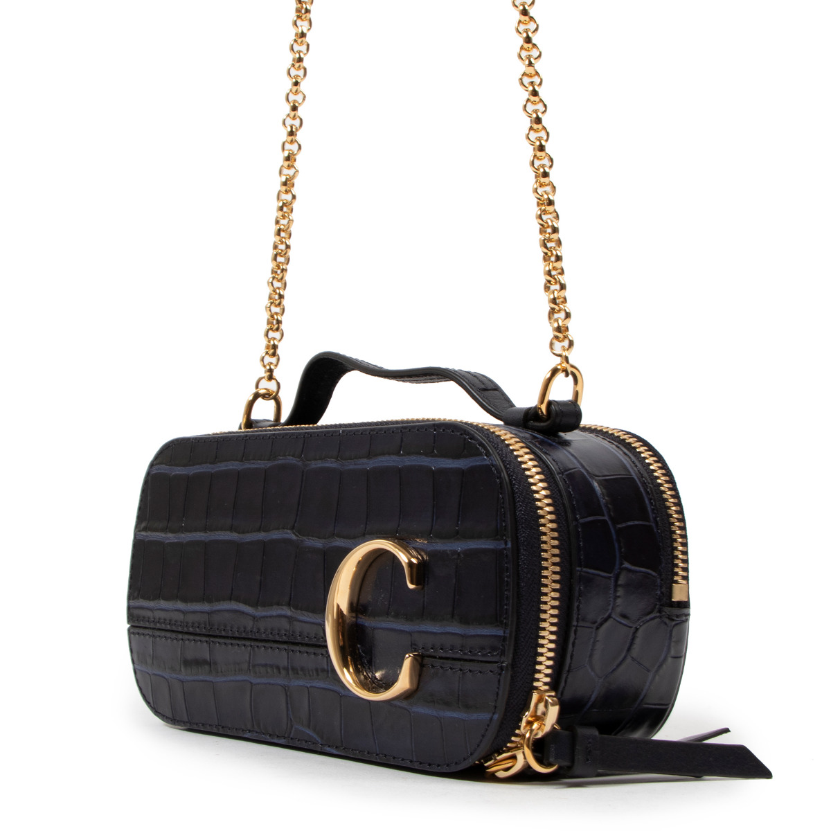 Chloé Mini Eyewear Blue Croco Stamped Leather Box Bag ○ Labellov