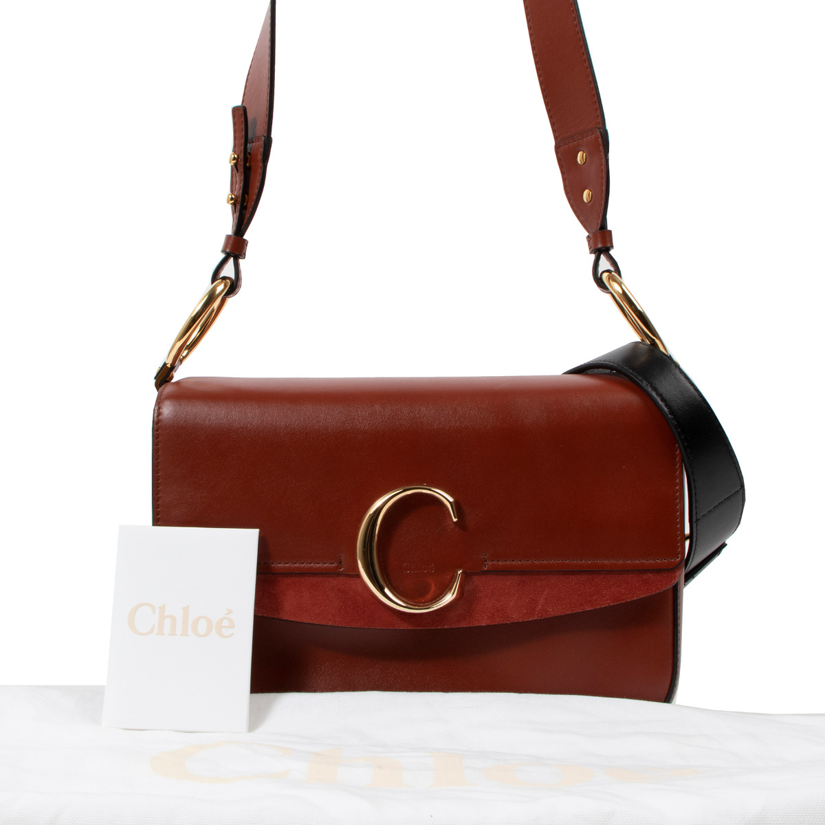 Chloé Sepia Brown C Double Carry Shoulder Bag ○ Labellov