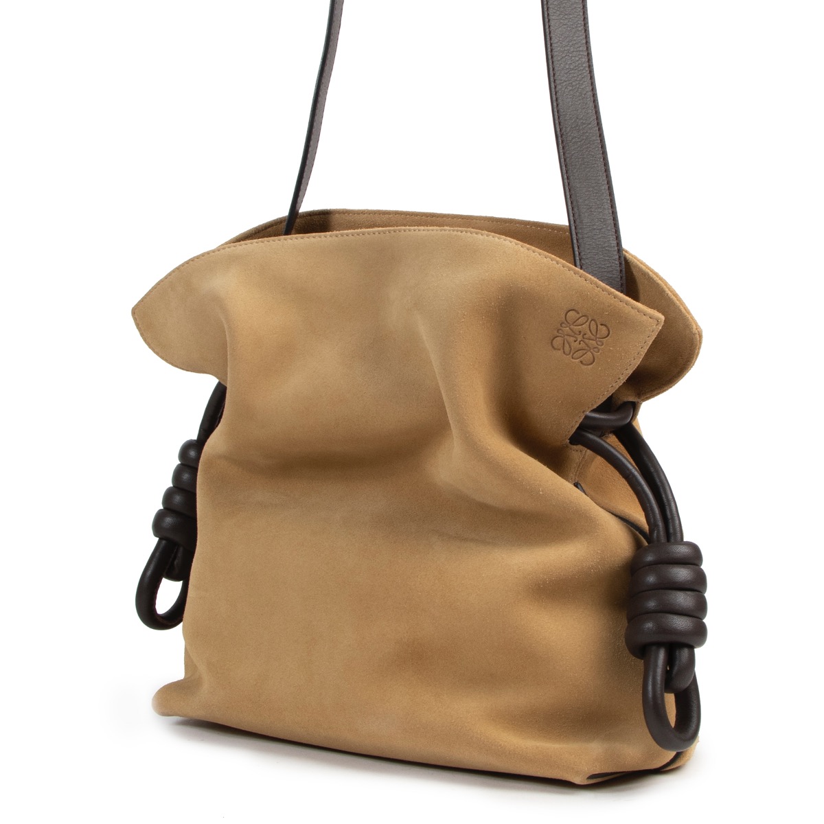 Loewe Beige Suede Flamenco Knot Shoulder Bag Small Labellov