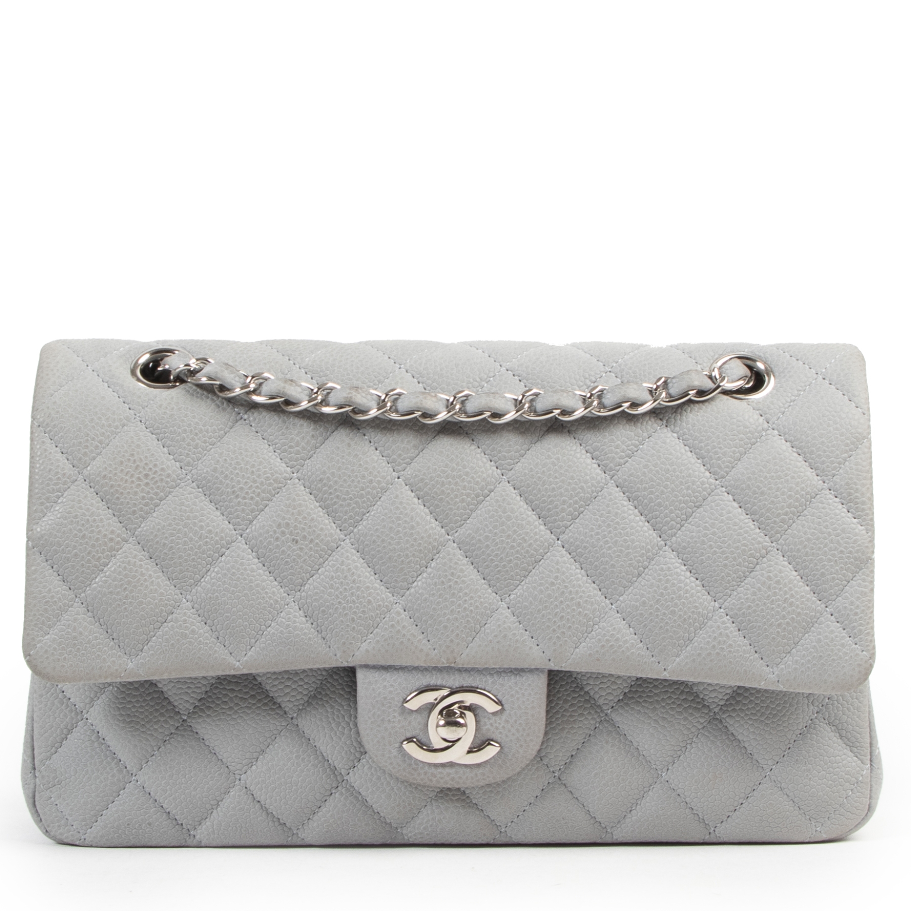 CHANEL Grey Medium Classic Flap bag in Caviar with SILVER Hardware