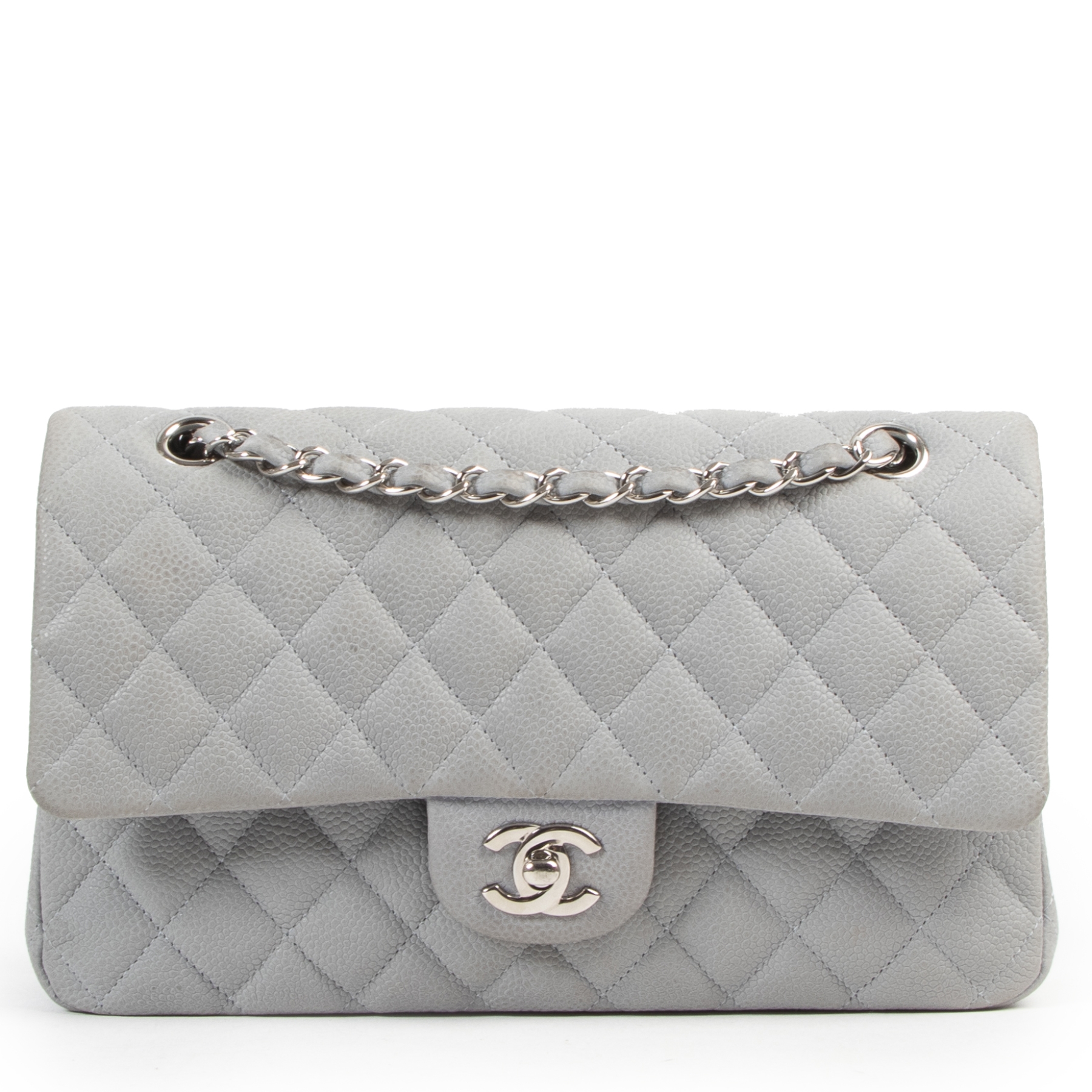 Chanel Grey Suede Caviar Leather Medium Classic Flap Bag