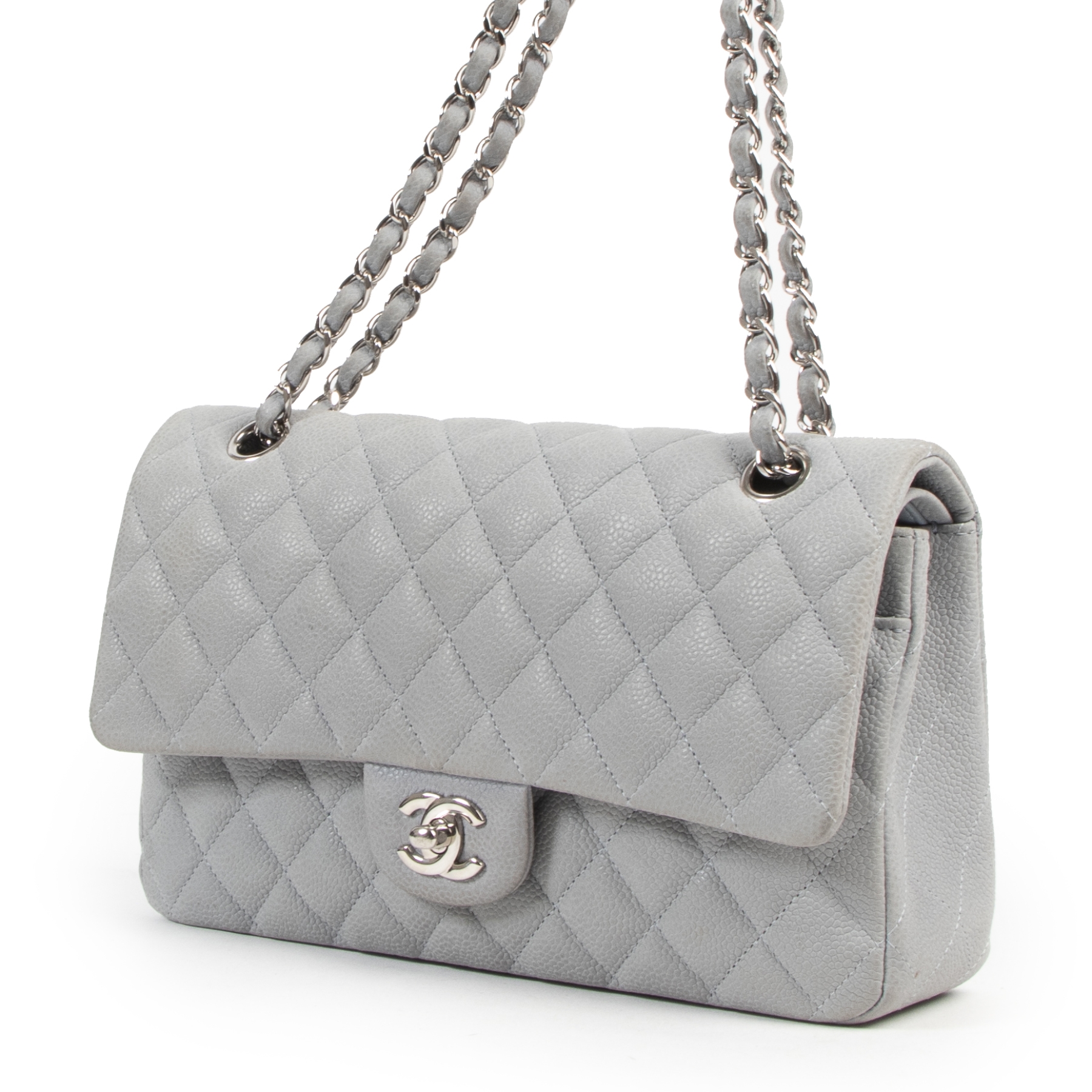 CHANEL Grey Quilted Lambskin Mini Rectangle Classic Single Flap Bag
