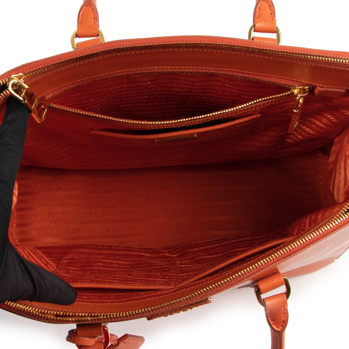 Prada handbags orange leather 2025