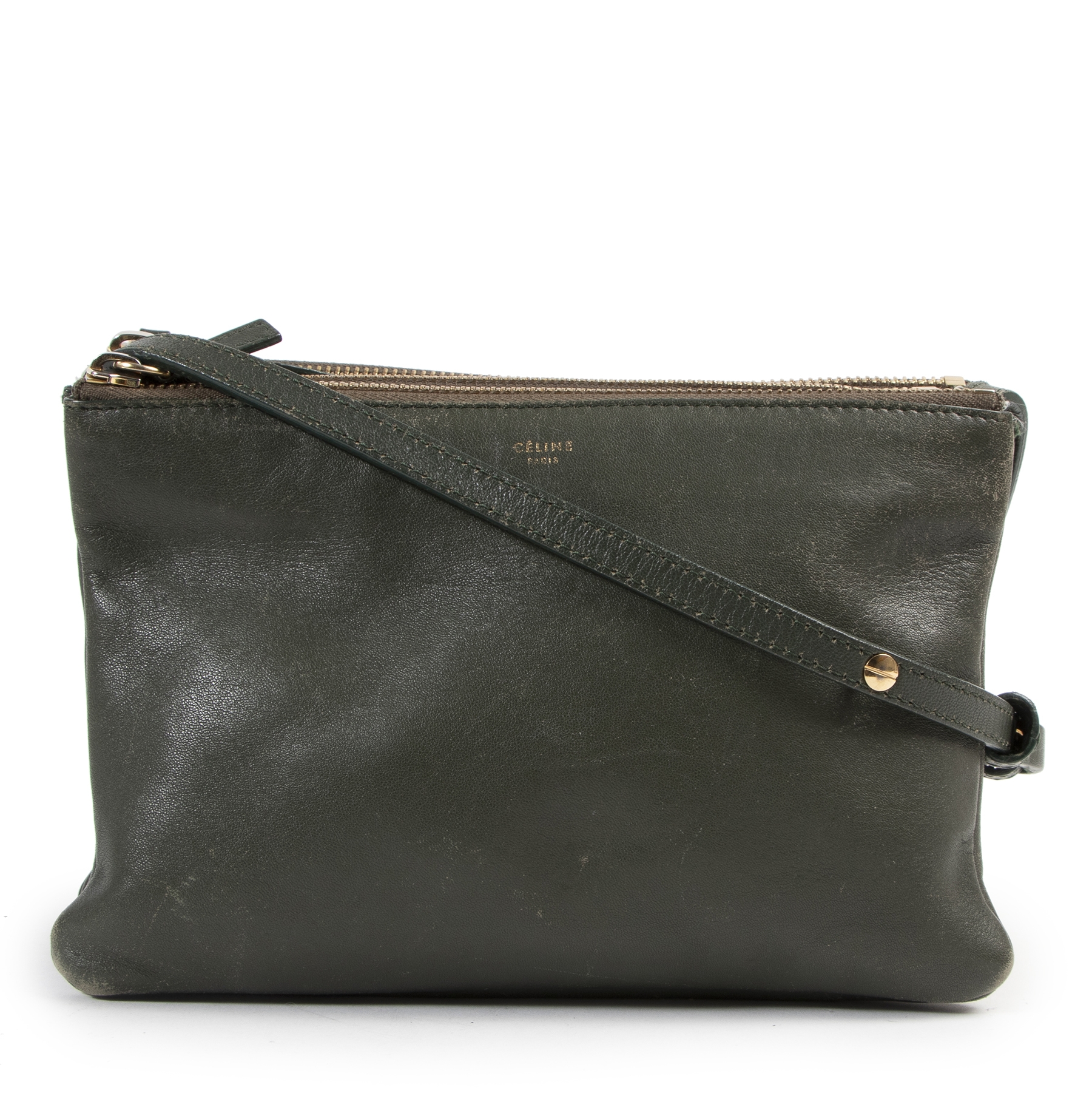 Celine Khaki Green Lambskin Trio Bag Labellov Buy and Sell Authentic Luxury