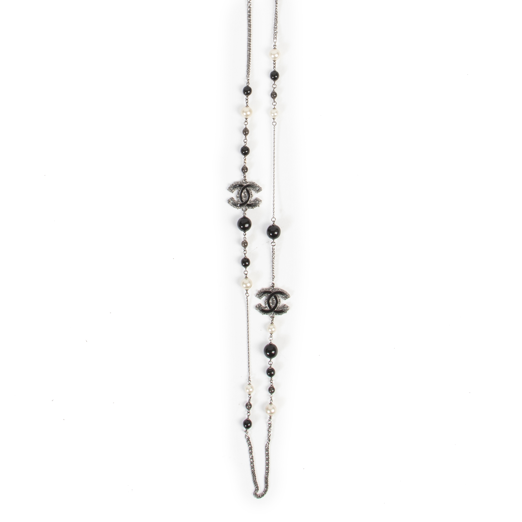 Chanel Black & White Pearl CC Long Necklace Labellov Buy and