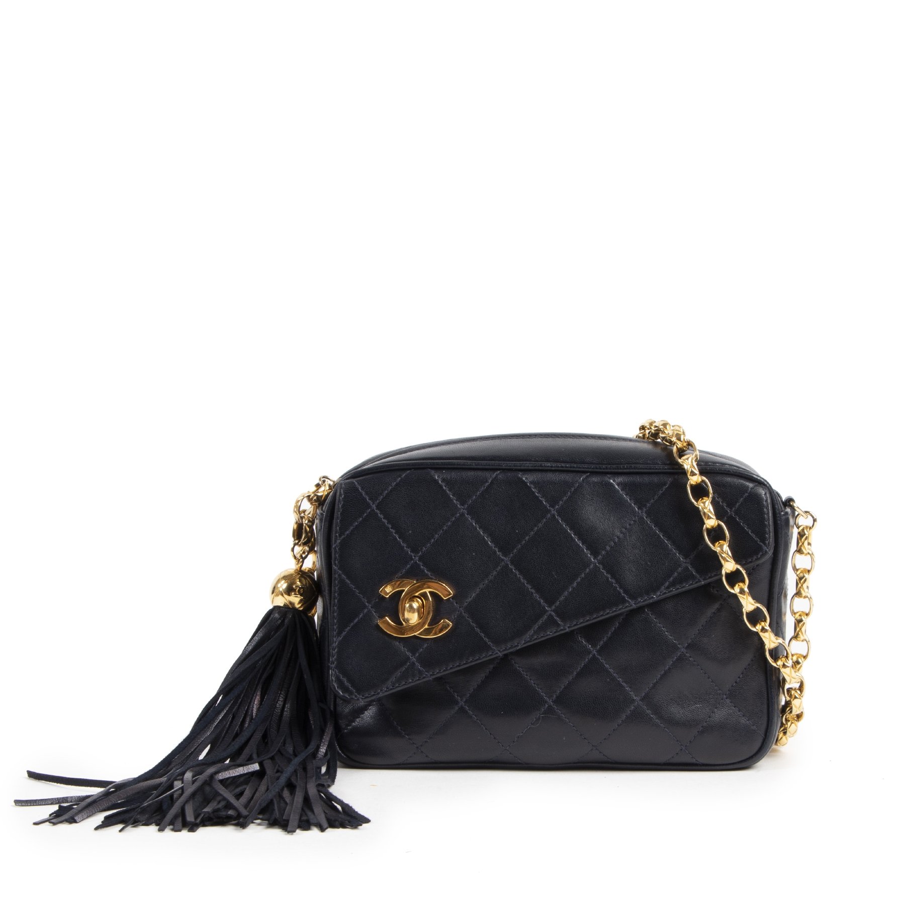 Chanel Dark Navy Blue Quilted Leather Camera Bag Labellov Buy and Sell Authentic Luxury