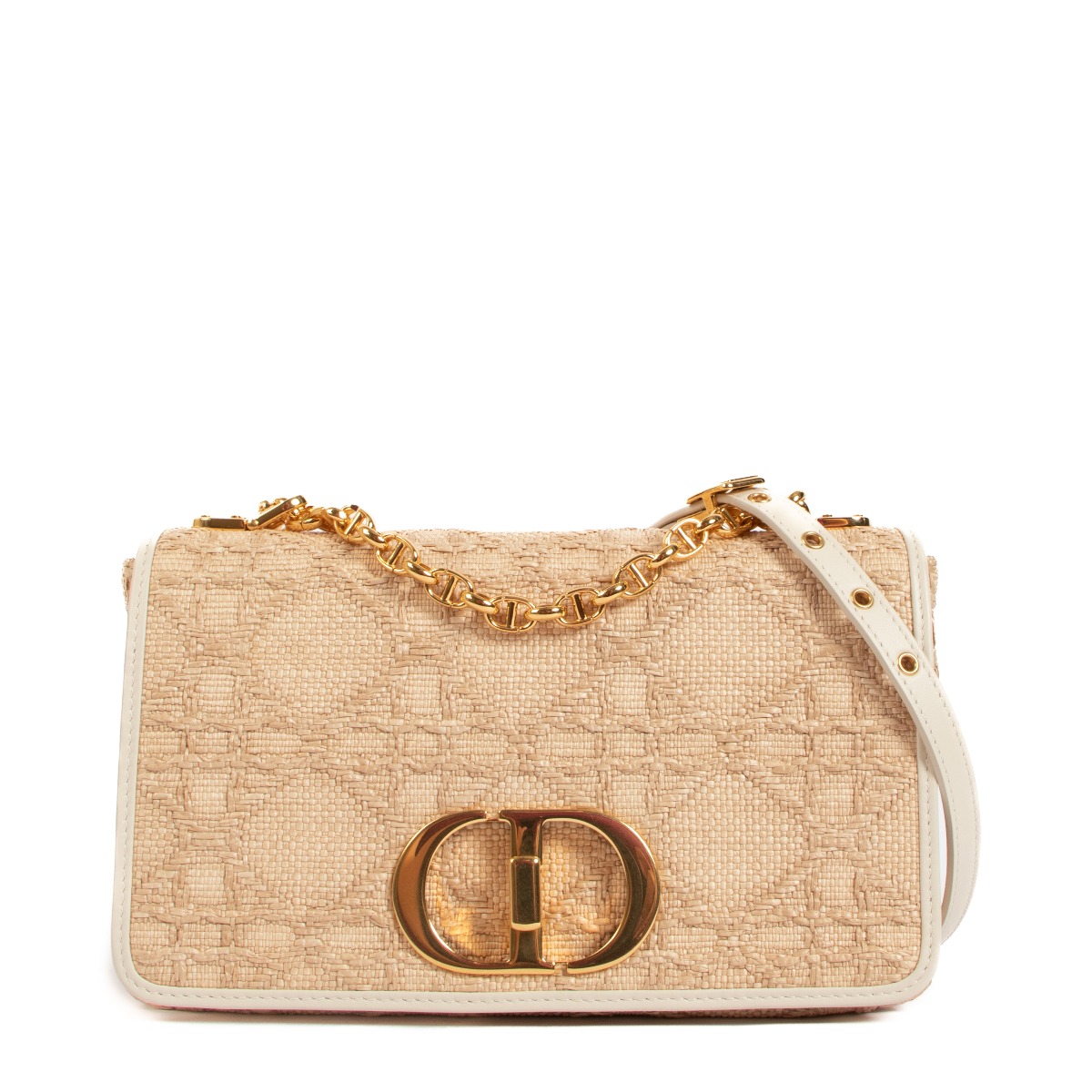 Christian Dior Medium Caro Natural Macrocannage Raffia Bag