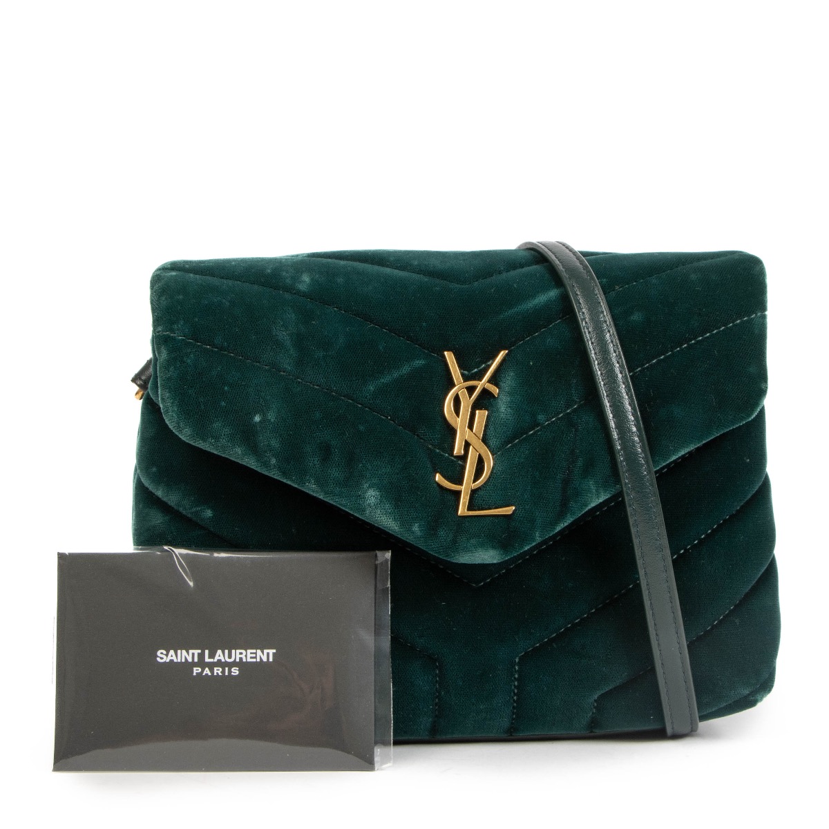 Saint Laurent Green Velvet Toy Loulou Shoulder Bag Labellov