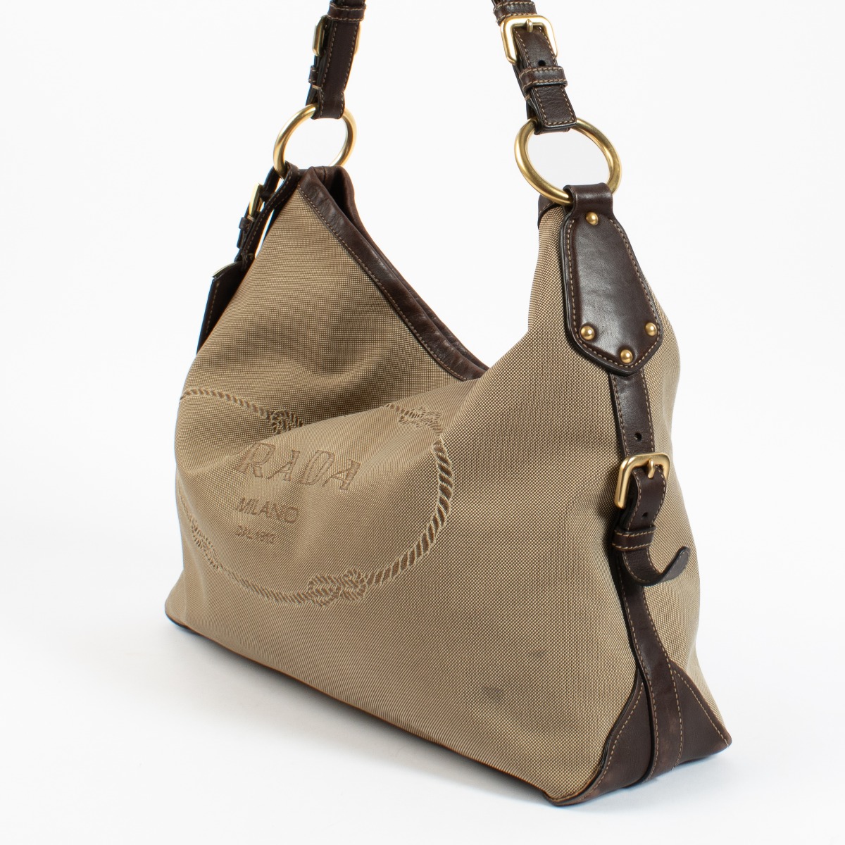 Prada Beige Canvas Logo Shoulder Bag ○ Labellov ○ Buy and
