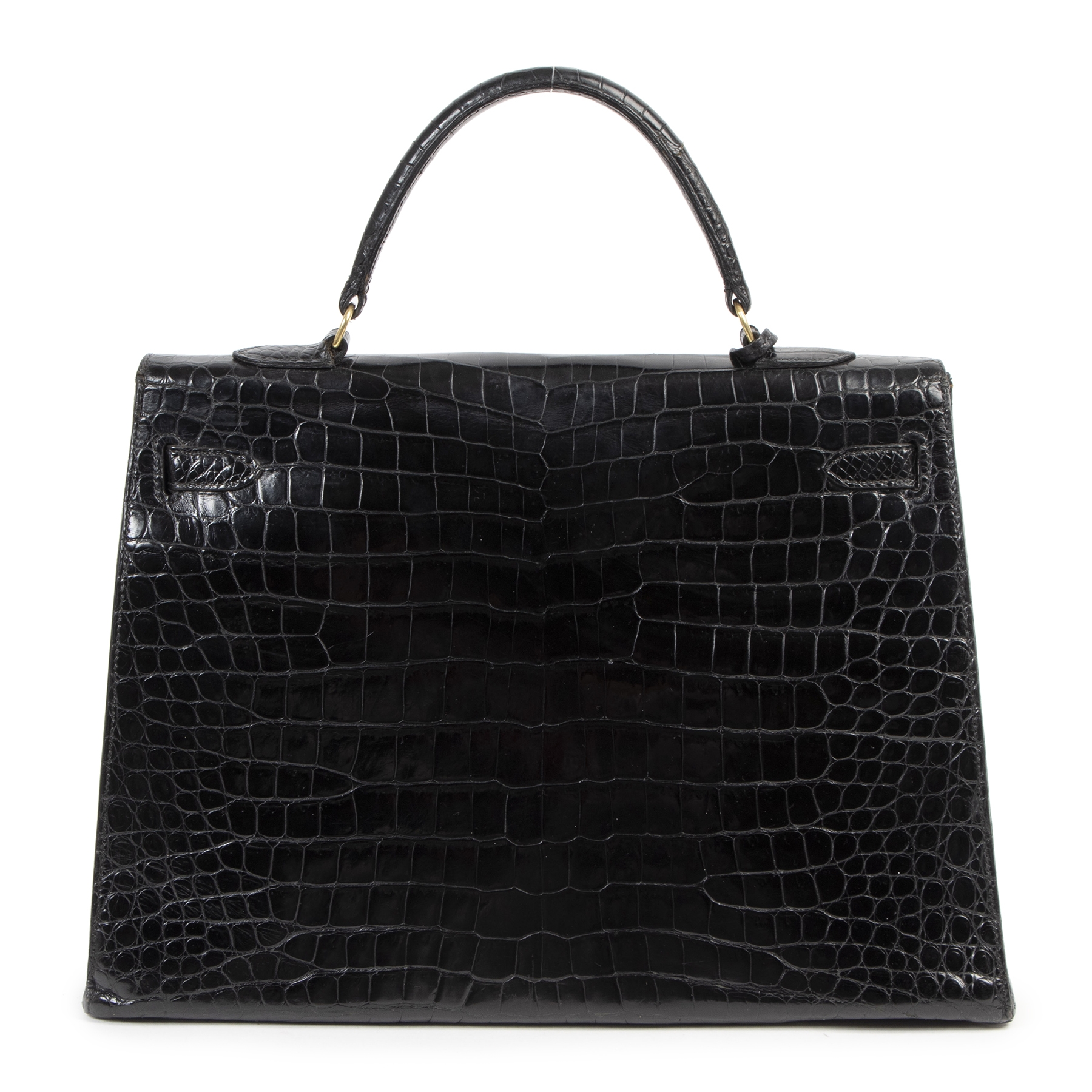 Hermes Kelly 35 Black Shiny Crocodile Porosus Lisse GHW Labellov Buy and Sell Authentic Luxury