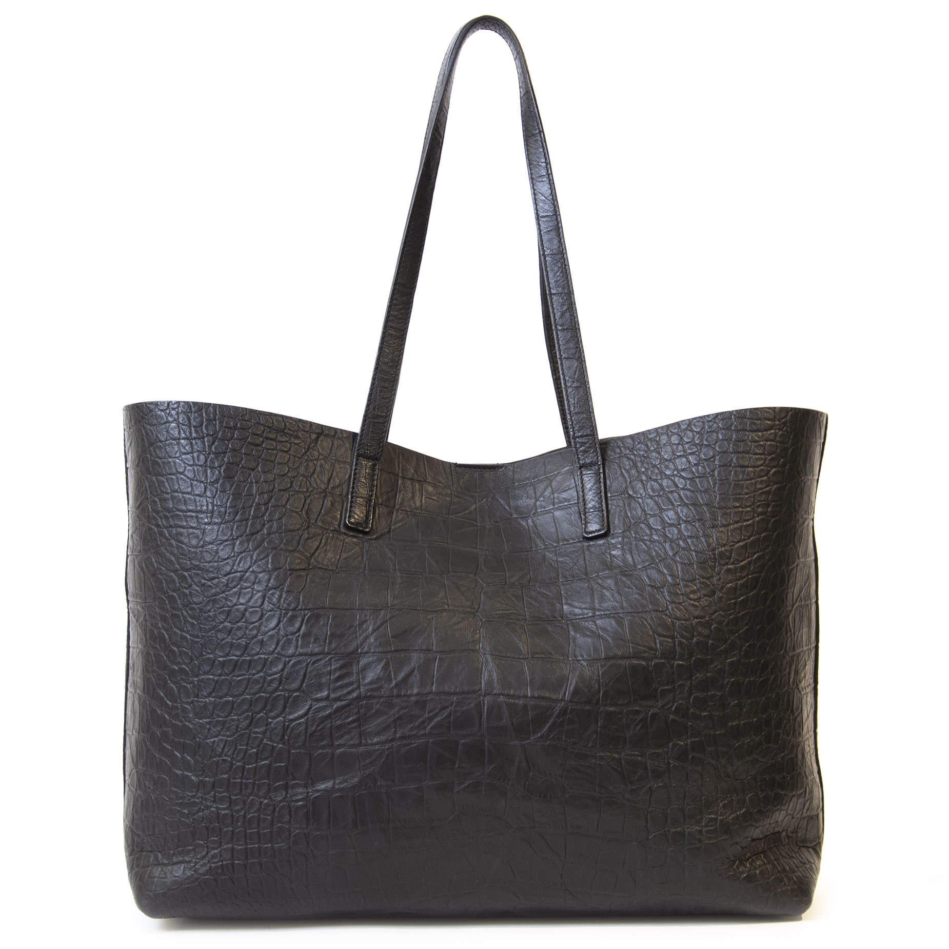 Yves Saint Laurent Black Croco Shopping Tote Bag Labellov