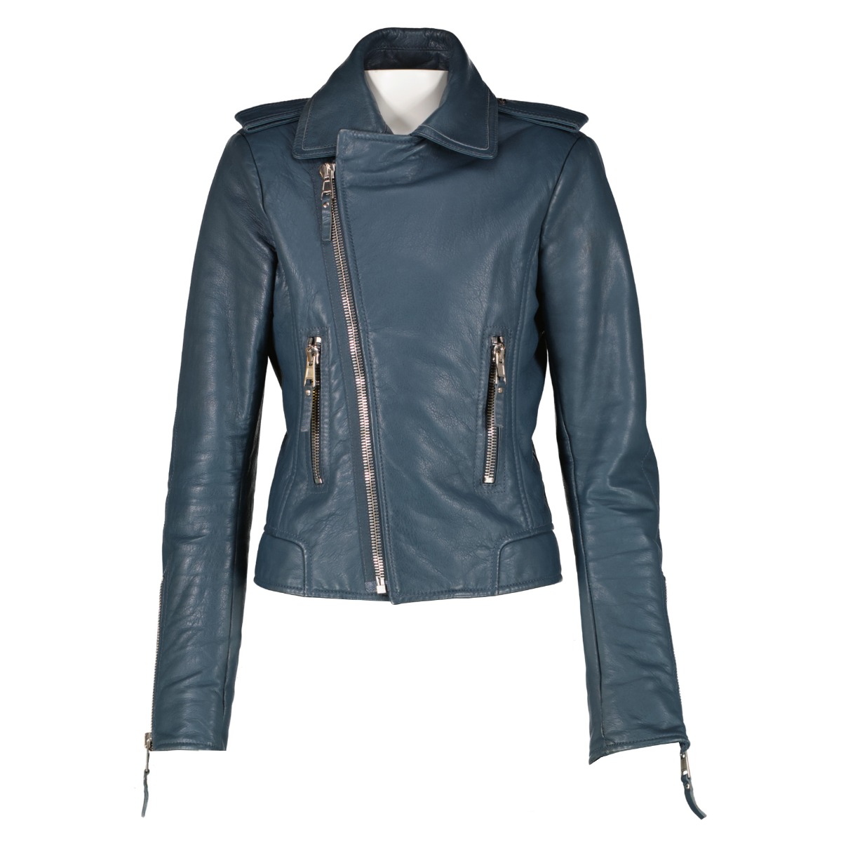 Balenciaga Blue Leather Biker Jacket Labellov Buy and Sell