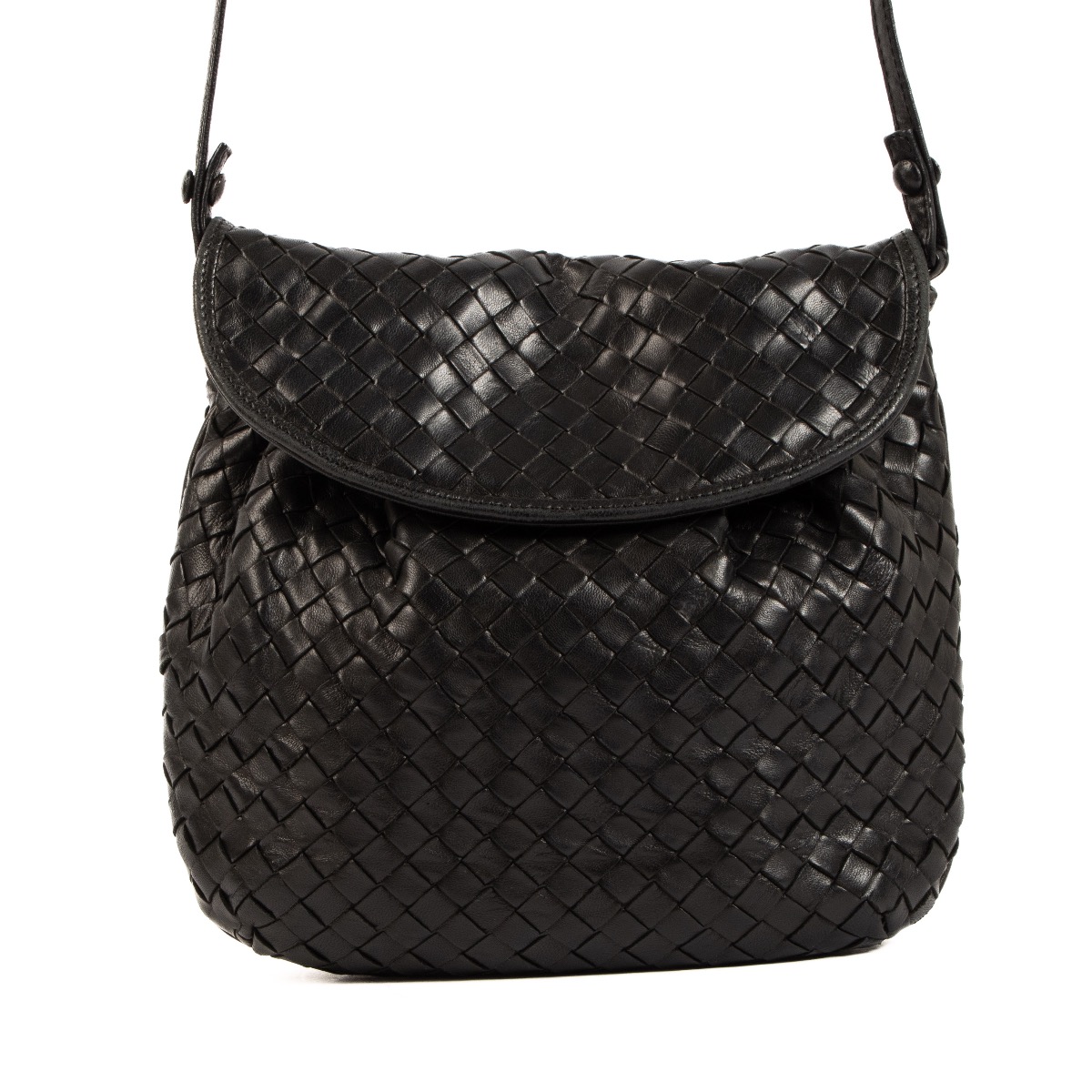 Bottega Veneta Vintage Black Intrecciato Shoulder Bag