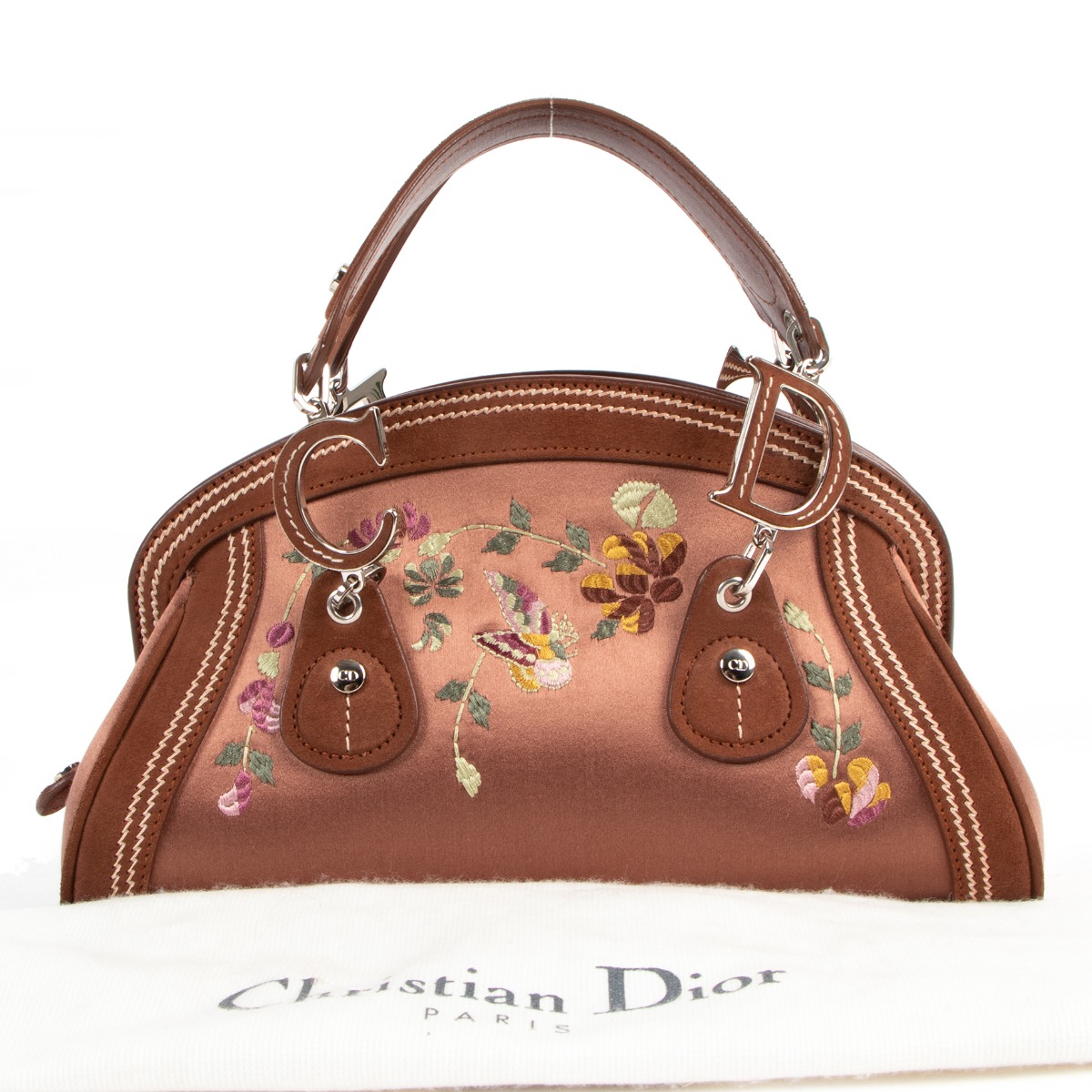 Christian Dior 2005 Limited Edition Brown Satin Floral Embroidered