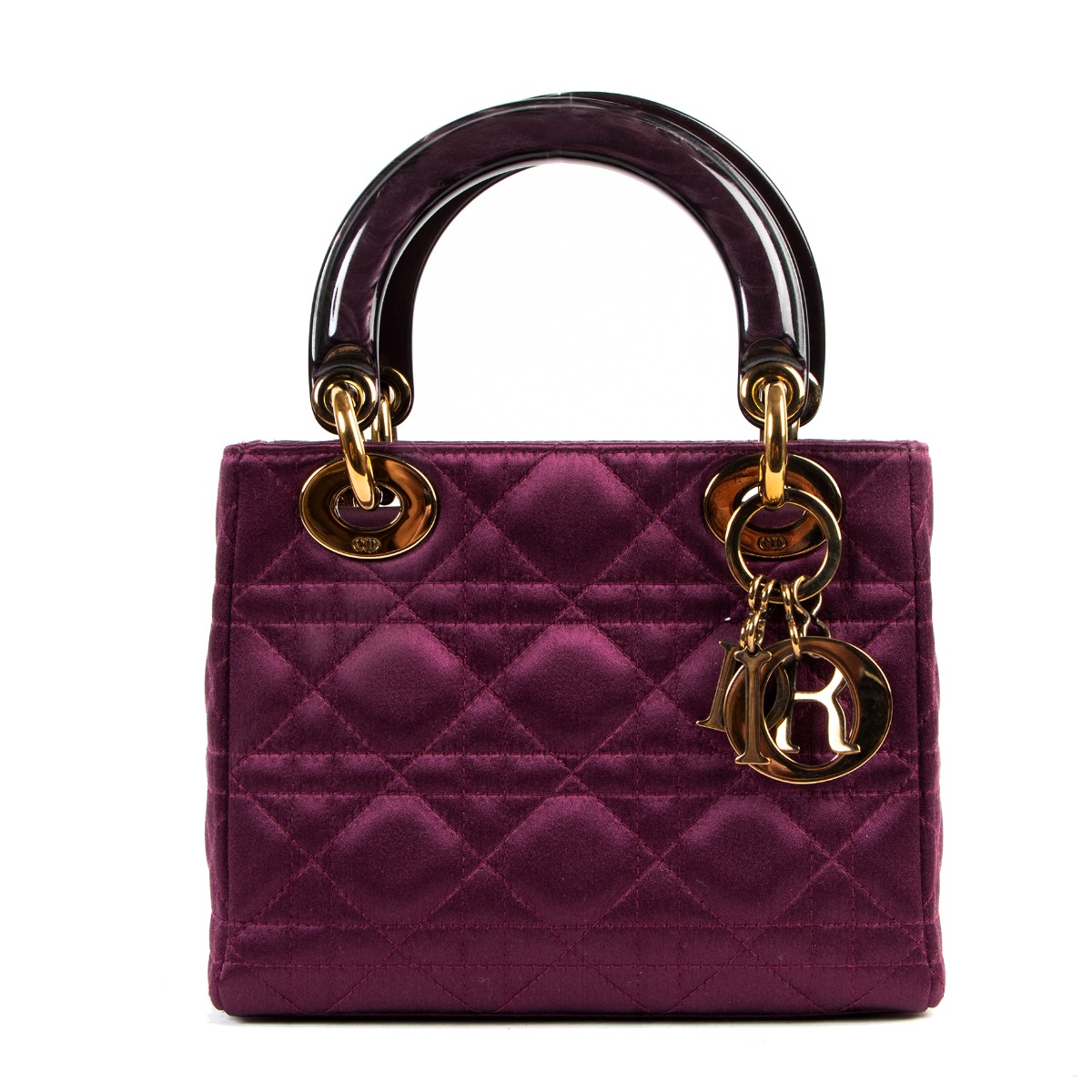 Christian Dior Mini Lady Dior Purple Satin Handbag Labellov