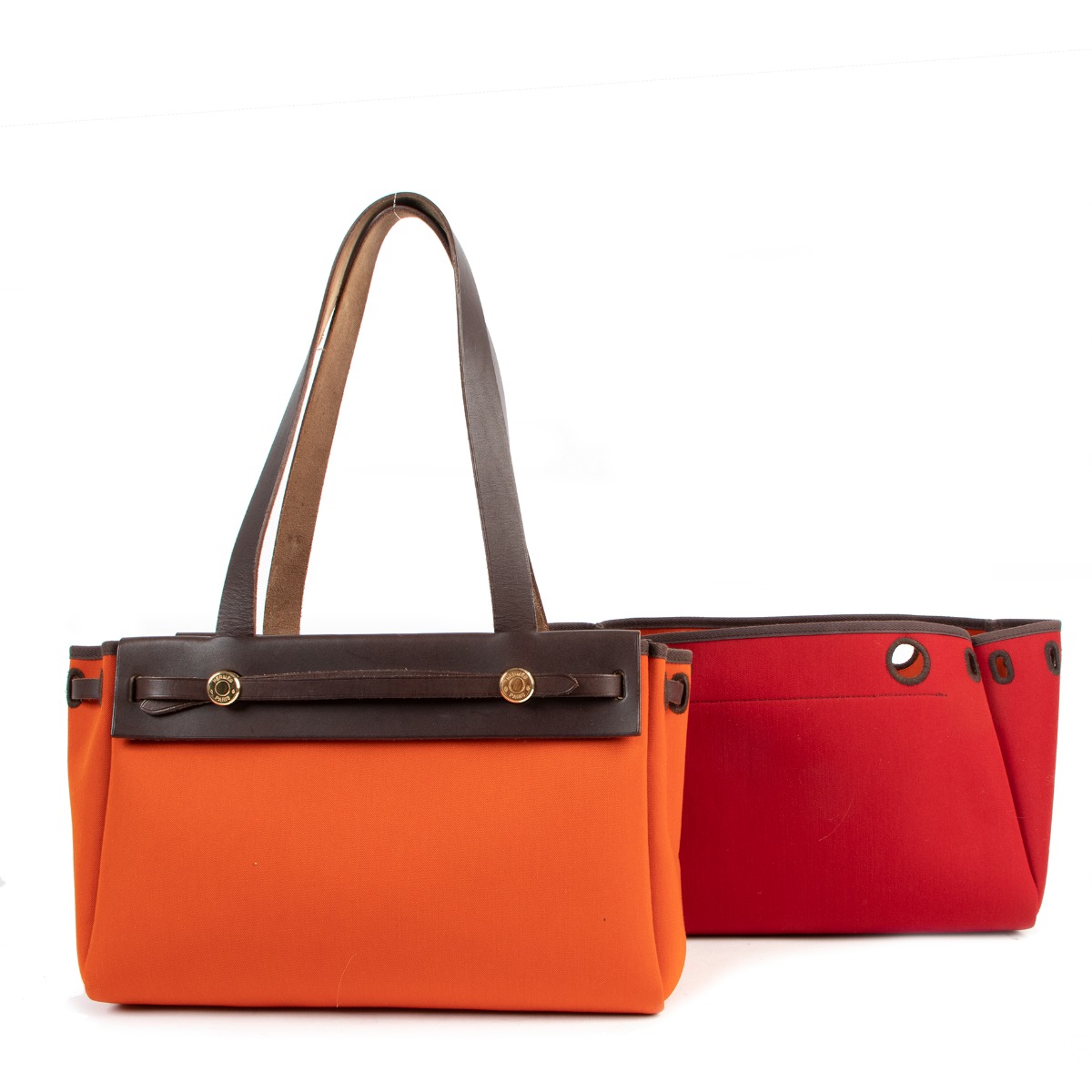A Rare Size Hermes Changeable Mini 'Herbag' in Red and Orange Toile, Gold  Hardware at 1stDibs