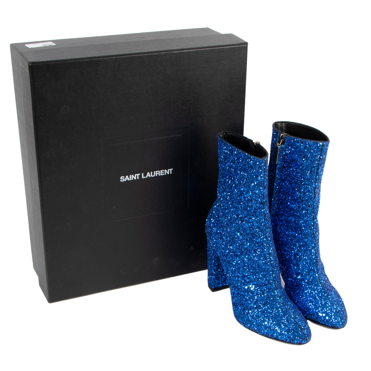 Saint Laurent Lou 95 Blue Glitter Ankle Boots Size 38 Labellov Buy and Sell Authentic Luxury