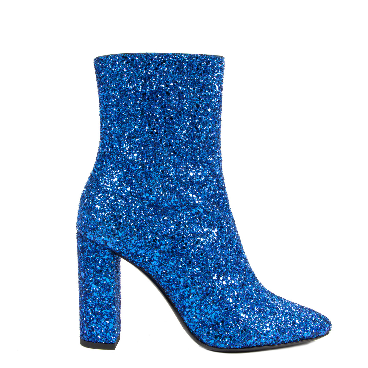Saint Laurent Lou 95 Blue Glitter Ankle Boots Size 38