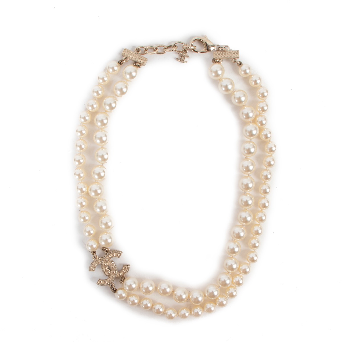 Chanel Faux Pearl Crystal Interlocking CC Necklace Labellov Buy and Sell  Authentic Luxury