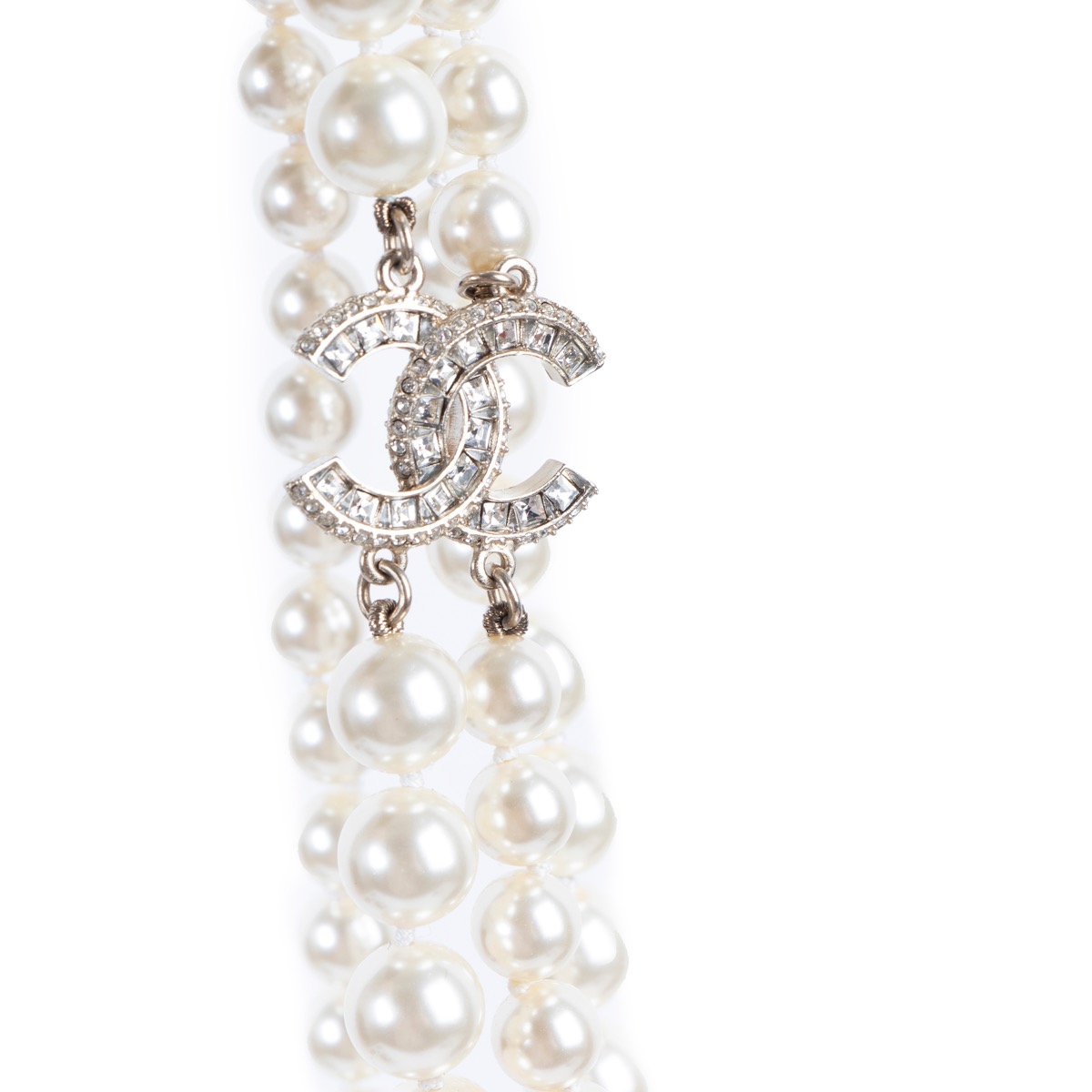 Chanel Faux Pearl Crystal Interlocking CC Necklace