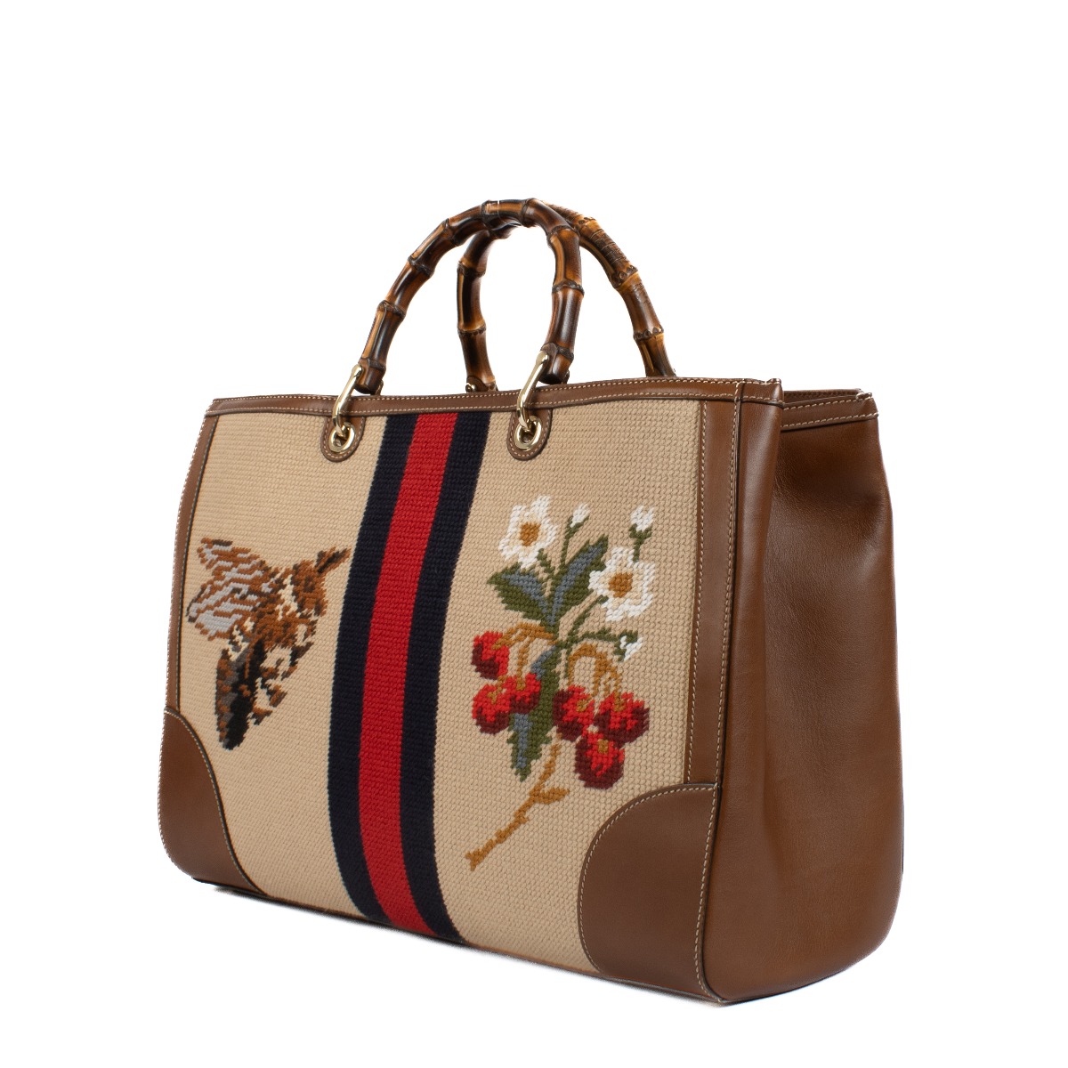 Gucci Needlepoint Canvas Large Bamboo Shopper Bag ○ Labellov