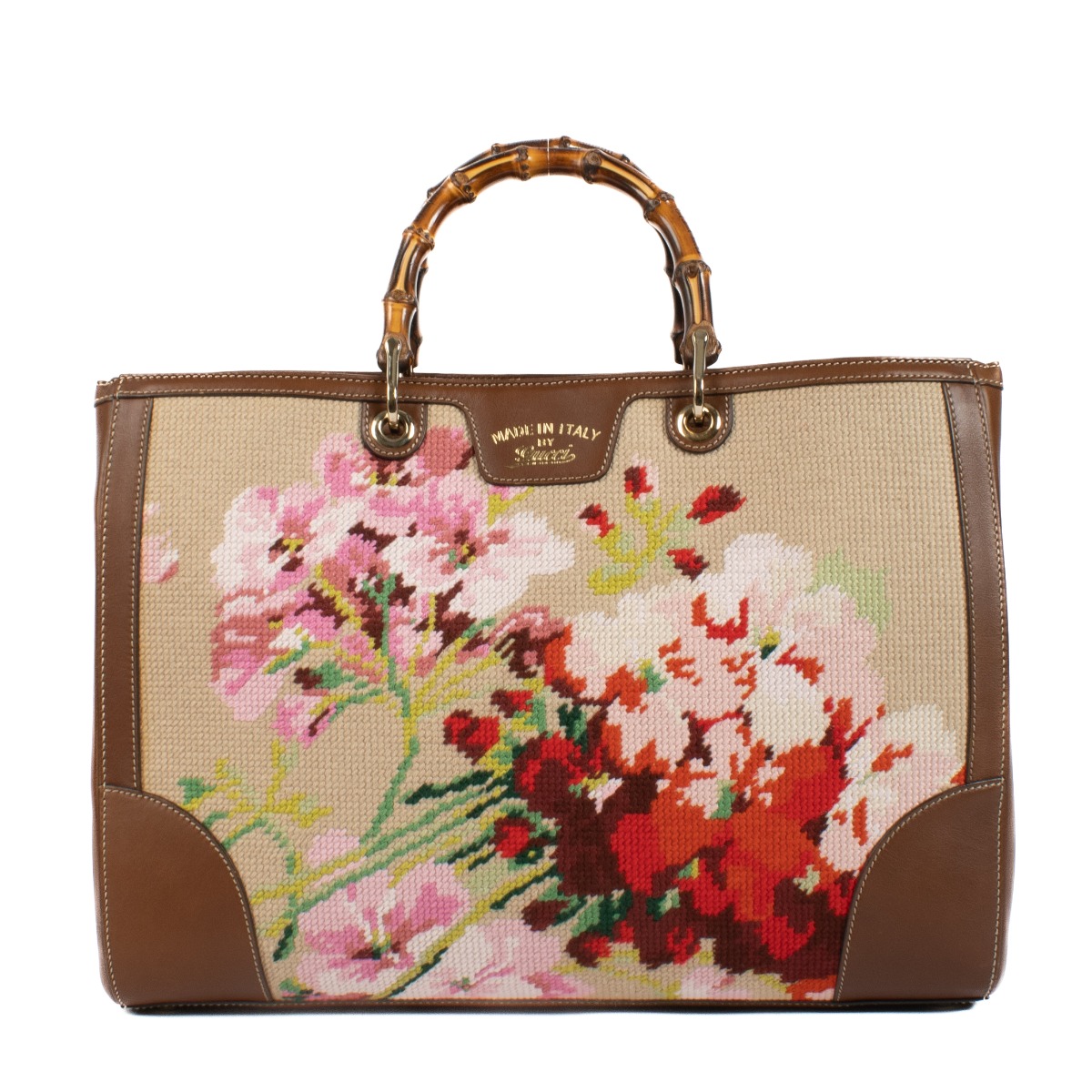 Gucci Needlepoint Canvas Large Bamboo Shopper Bag ○ Labellov