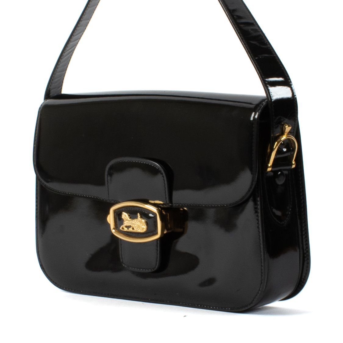 Celine Black Patent Leather Vintage Carriage Box Bag Labellov Buy and Sell Authentic Luxury