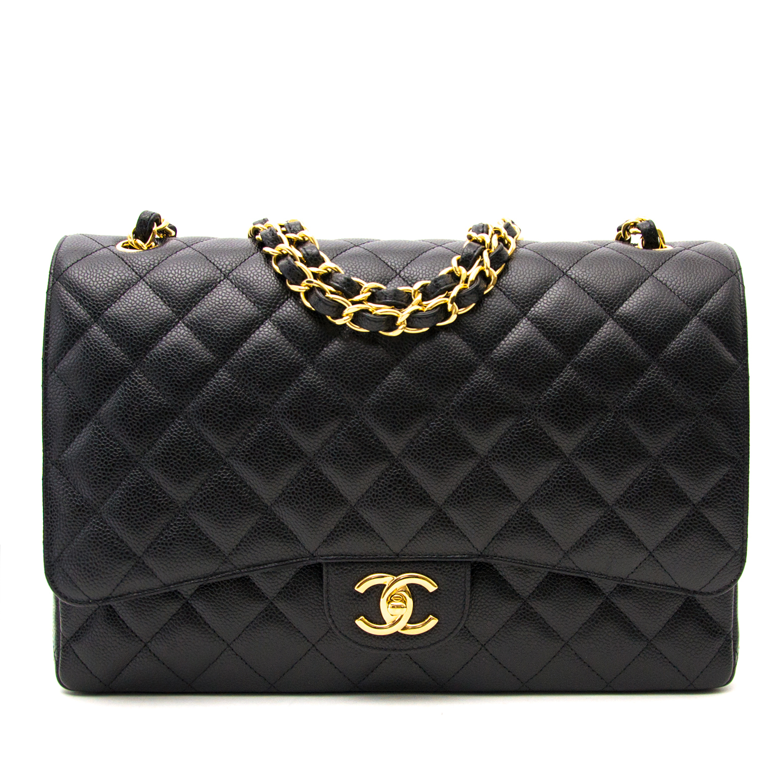 CHANEL 2.55 ヴィンテージ クラシック フラップバッグ マキシ Chanel Black Maxi Caviar Classic Double Flap Bag ○ Labellov