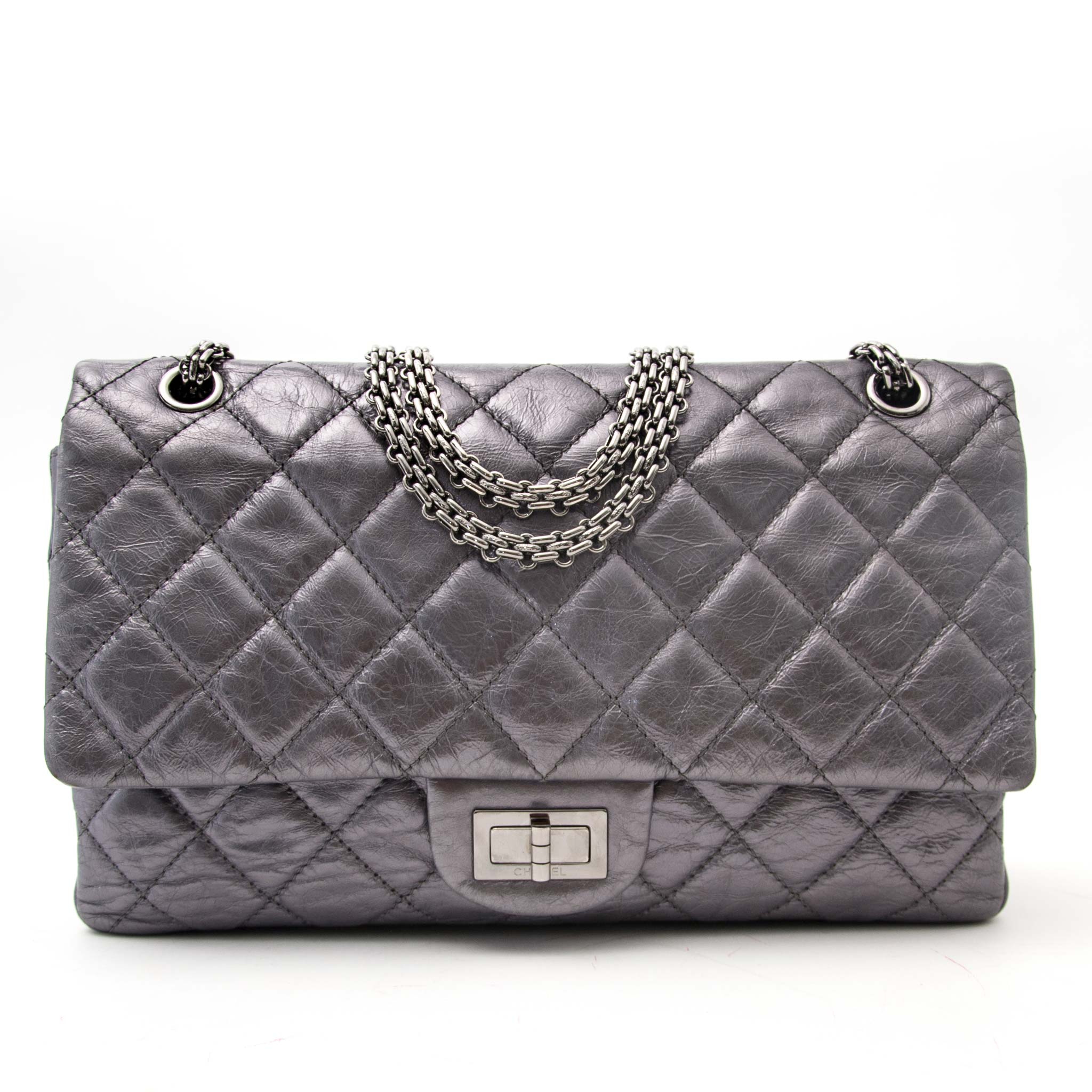 【内祝い】 Silver Metallic Chanel 2.55 Labellov ○ Bag Flap 277 Reissue ハンドバッグ