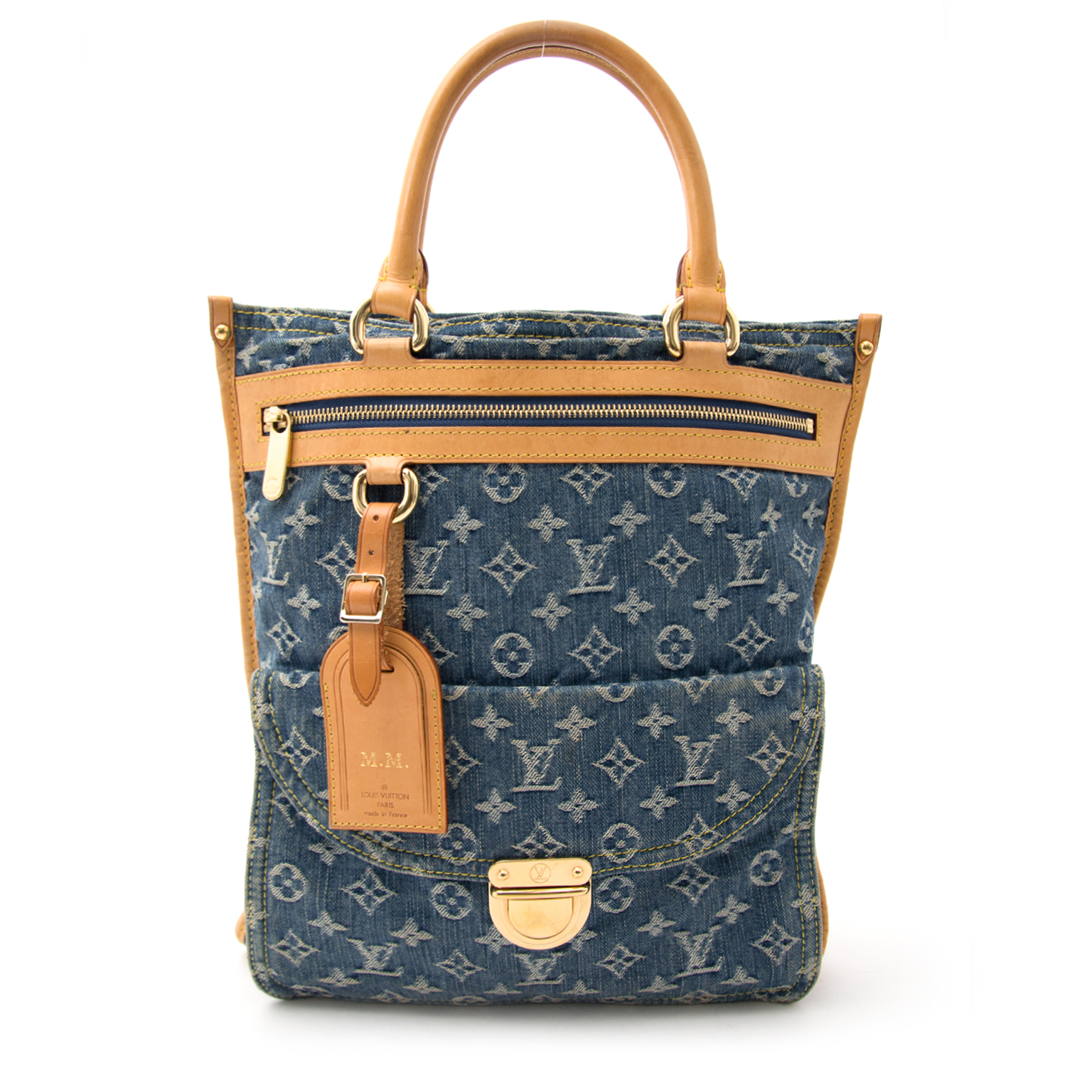 Louis Vuitton Blue Denim Monogram Sac Plat Bag Tote Handbag ref