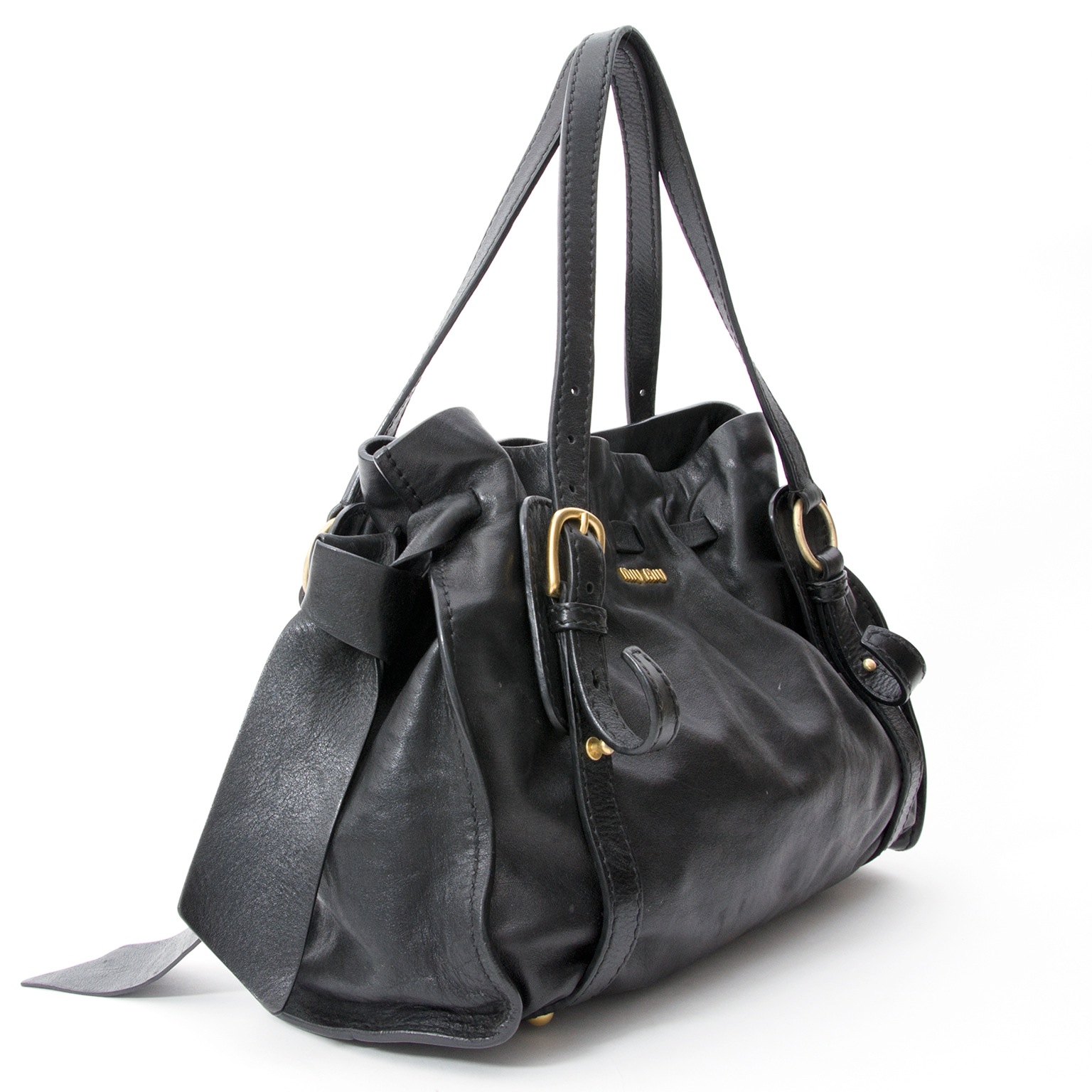 Miu Miu Black Vitello Lux Peggy Bow Satchel Bag ○ Labellov