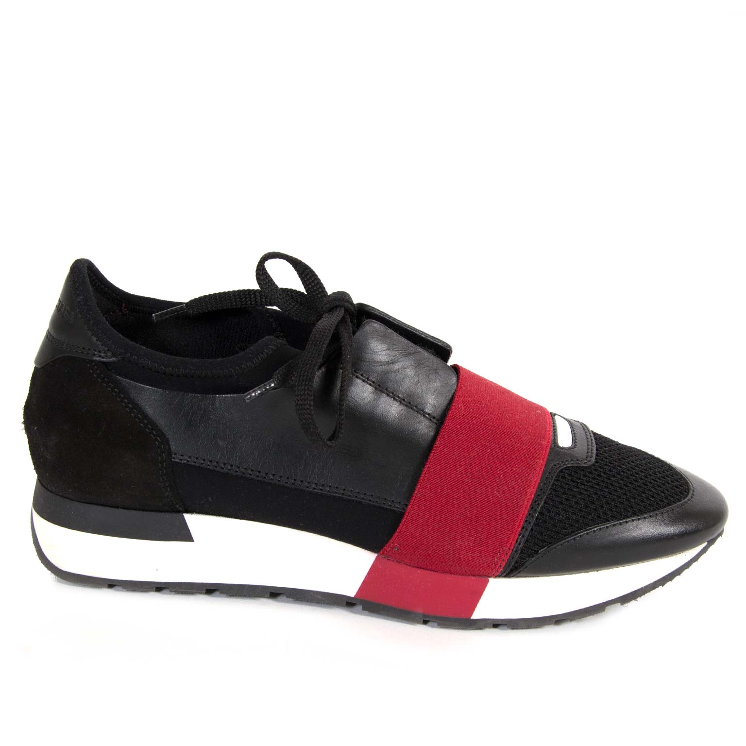 Balenciaga RedBlack Leather Nubuck Suede And Fabric Race Runner Sneakers  Size 37 Balenciaga  TLC