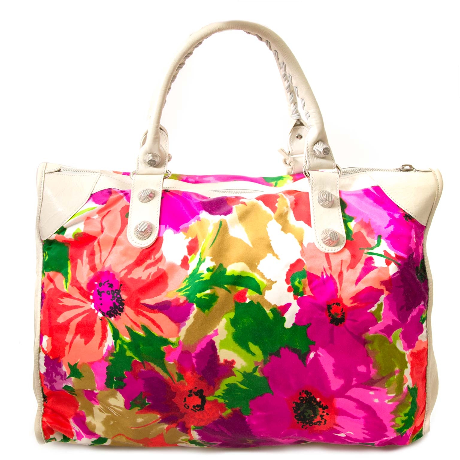 BALENCIAGA 花柄　トートバッグ Balenciaga Multicolor Floral Print Leather Everyday Animation Tote