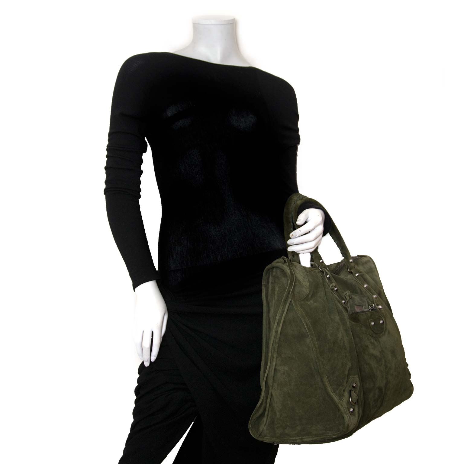 Balenciaga Khaki Suede City Weekender ○ Labellov ○ Buy and