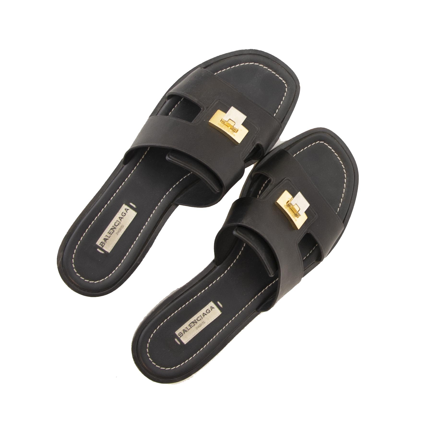 Balenciaga Black Leather Slippers - Size 39 ○ Labellov