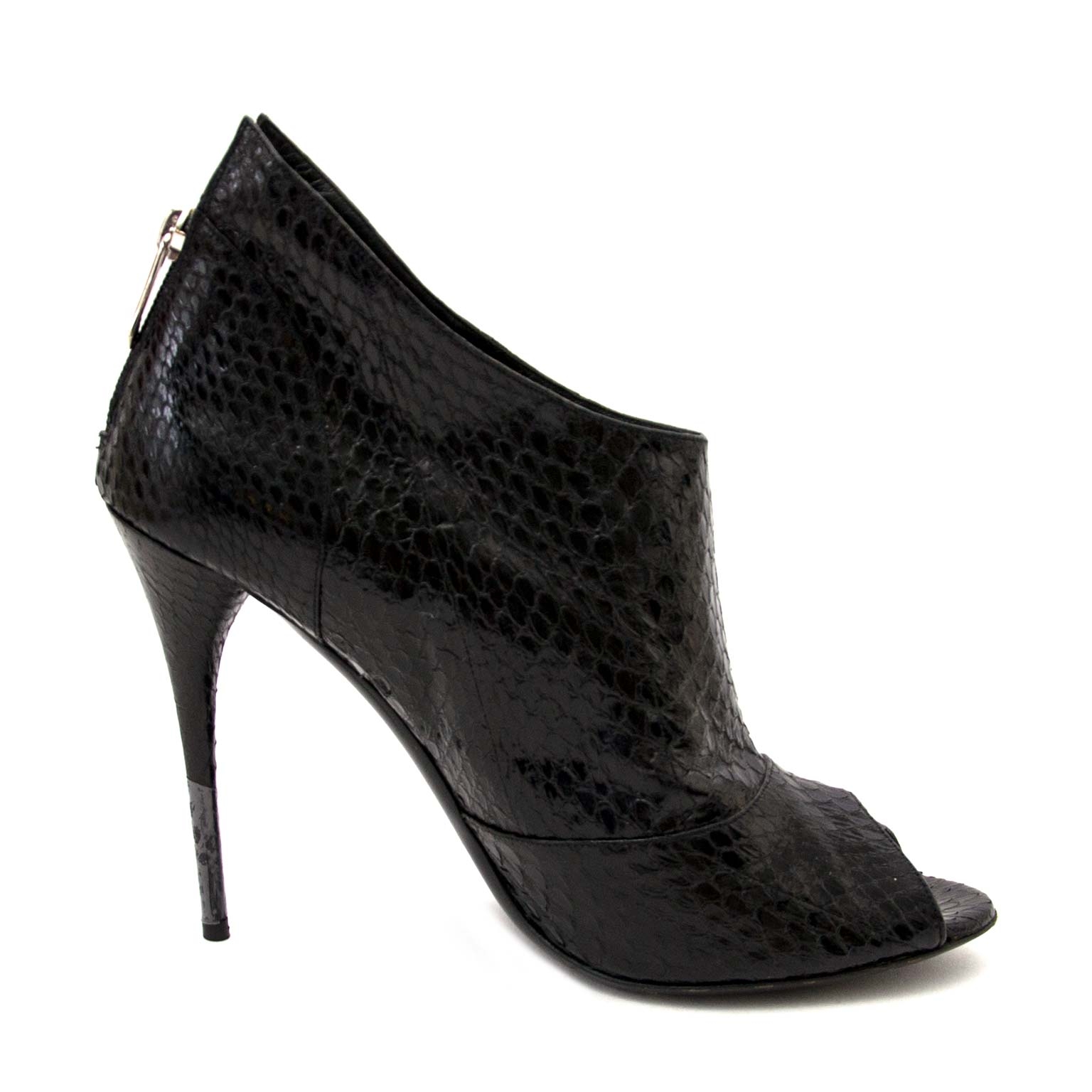 balmain シルバーブラック　ヌバックインヒールブーティ　39 Balmain Black Python Peep Toe Heels - Size 41 ○ Labellov
