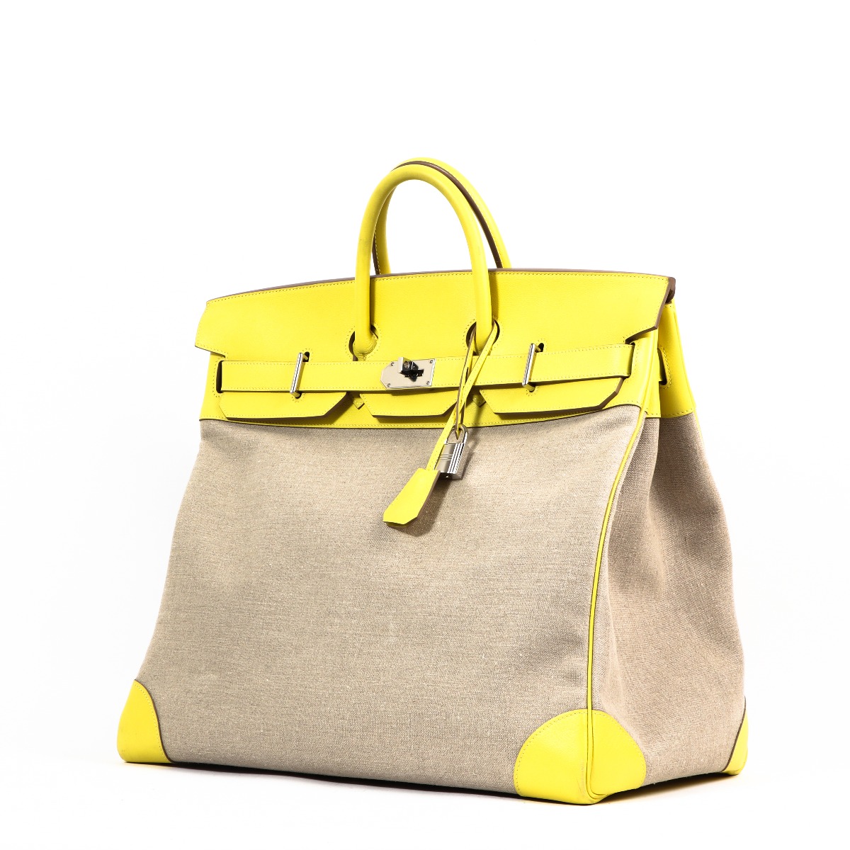 Hermès Hac Birkin 40 In Ficelle Toile De Camp And Lime Evercolor