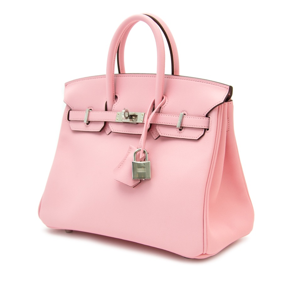 Birkin 25 HSS Rose Sakura & White Clemence Leather Bag – Soho Parì