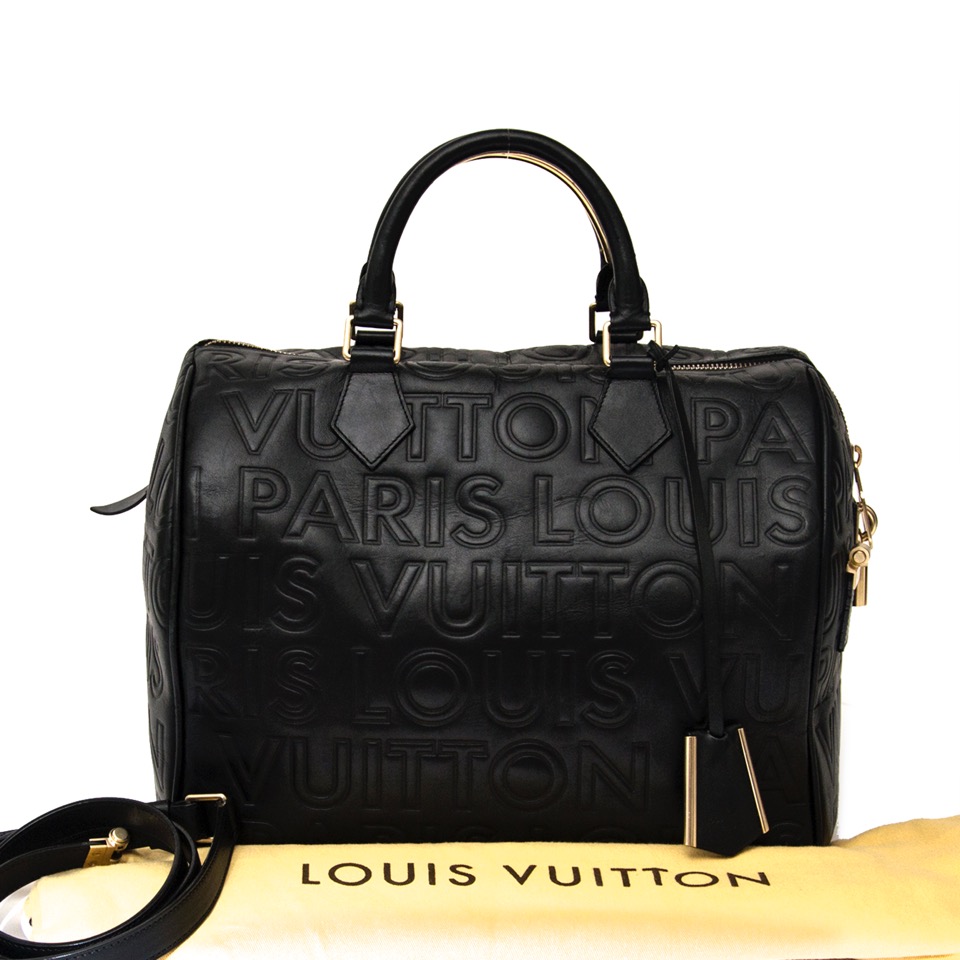 LOUIS VUITTON Calfskin Embossed Speedy Cube 30 Black 30629