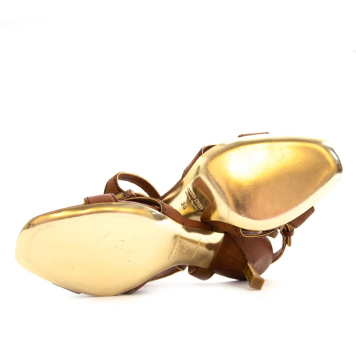 Miu Miu Brown Jeweled Sandal Heels - Size 36 ○ Labellov