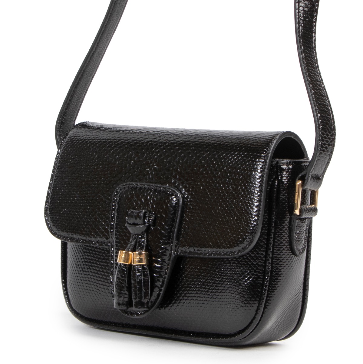 Celine Black Snake Effect Mini Tassel Bag Labellov Buy and