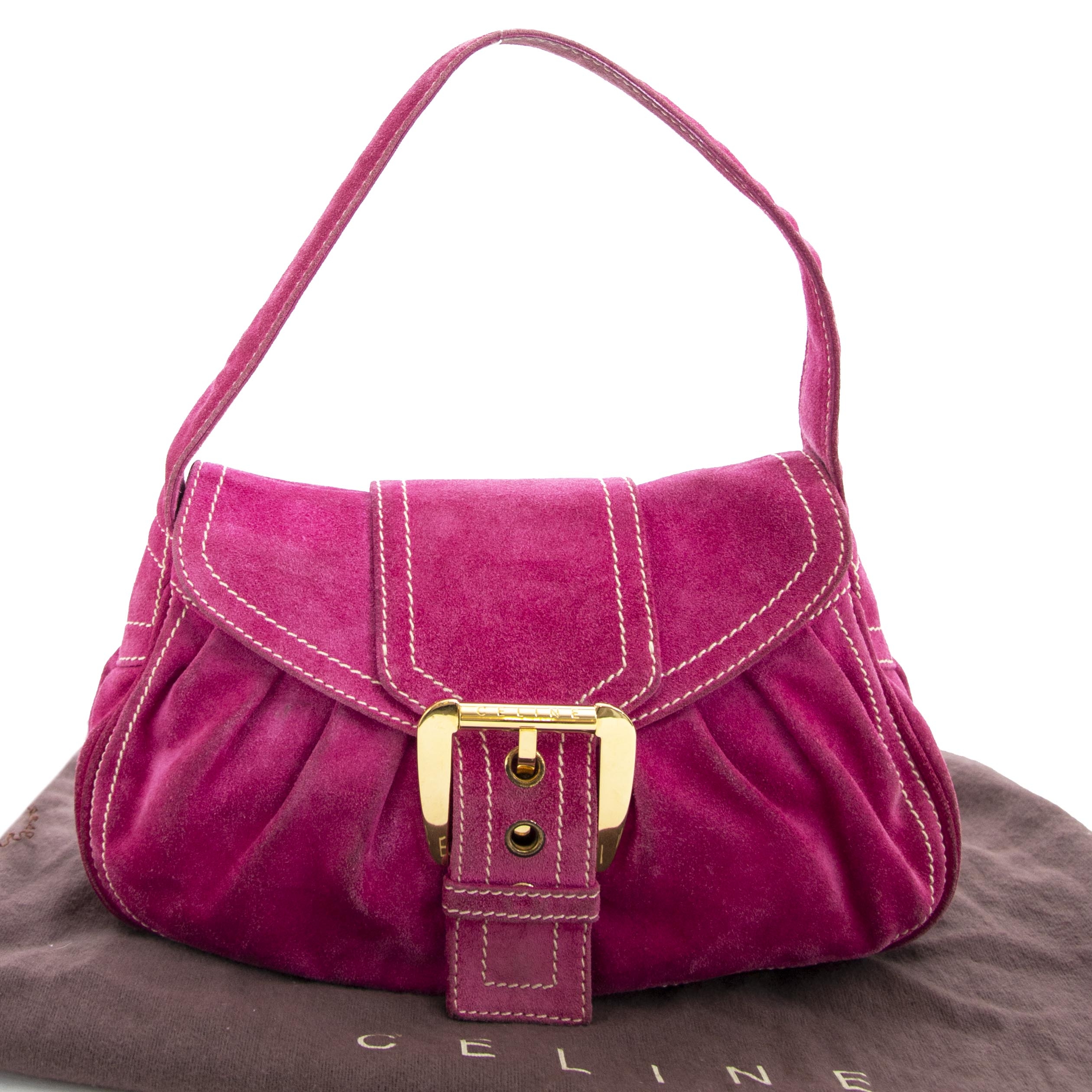 Celine Suede Pink Buckle Bag Labellov Buy and Sell Authentic Luxury