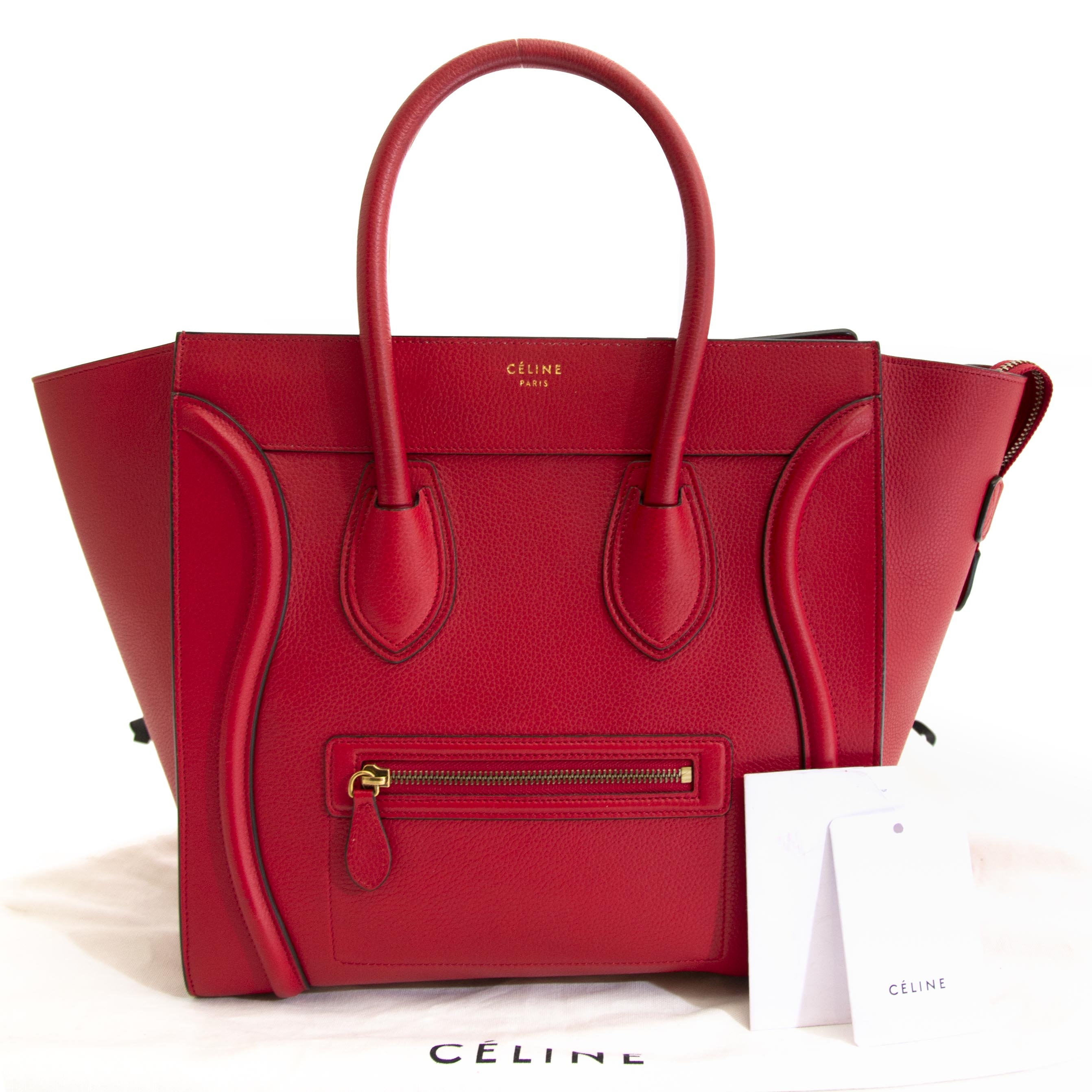 Celine Nano Luggage Red Grained Shoulder Bag