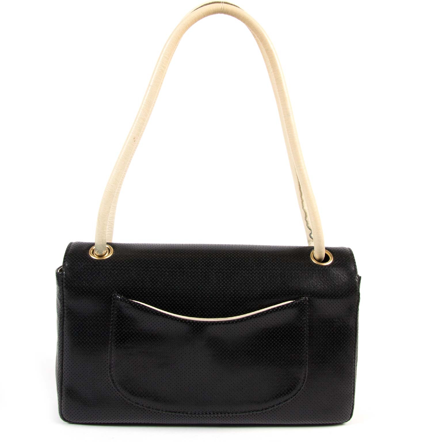 CHANEL レザー手袋 黒・白穴あきデザイン　ゴルフ Flap bag, Shiny lambskin & gold-tone metal, black — Fashion