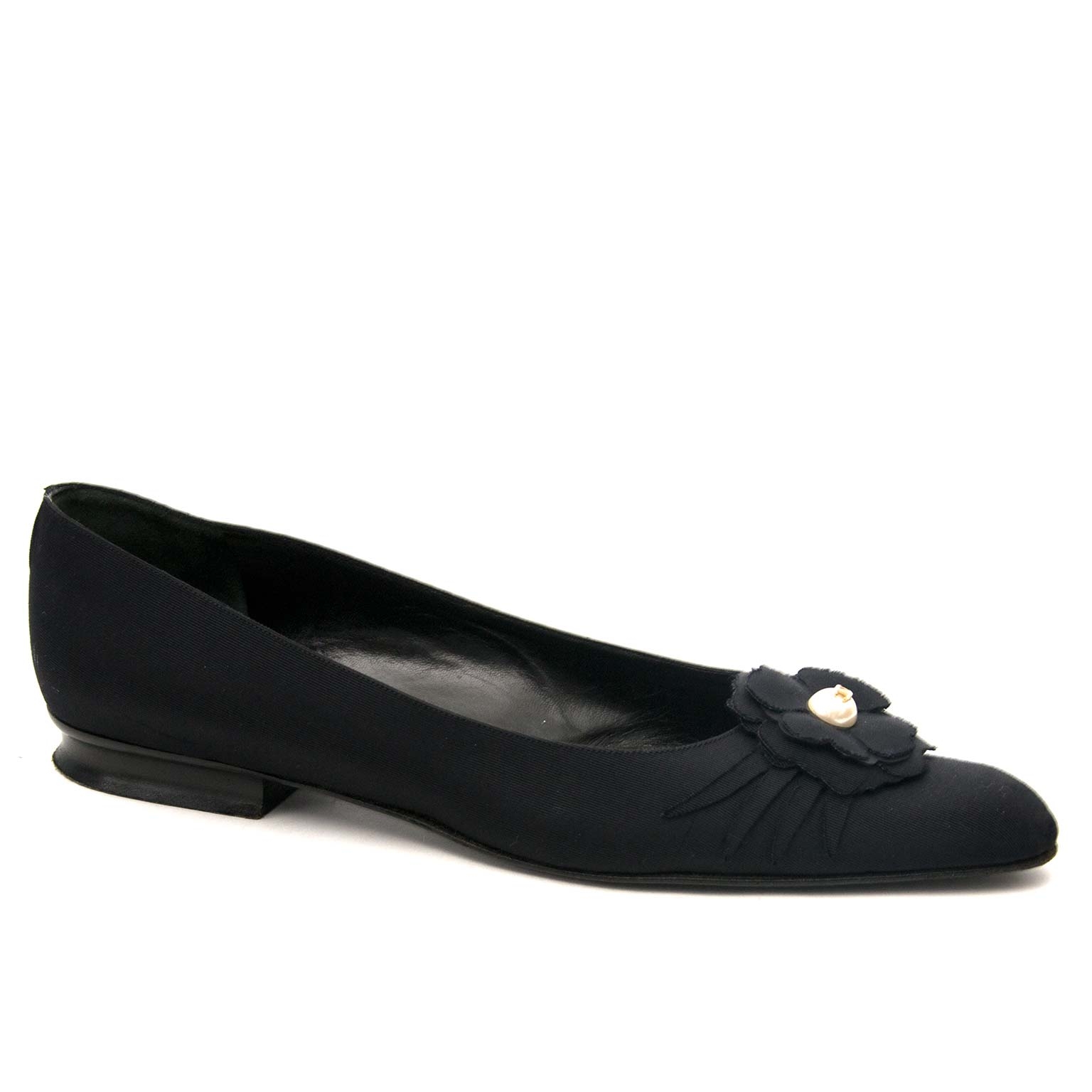 CHANEL Velvet Ballerina Flats 38 Black 917071