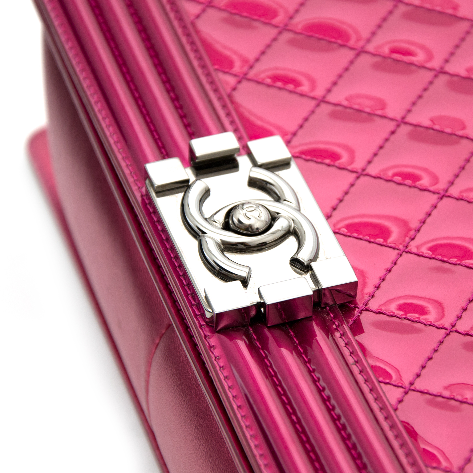 Chanel Metallic Patent Fuchsia New Medium Boy Bag