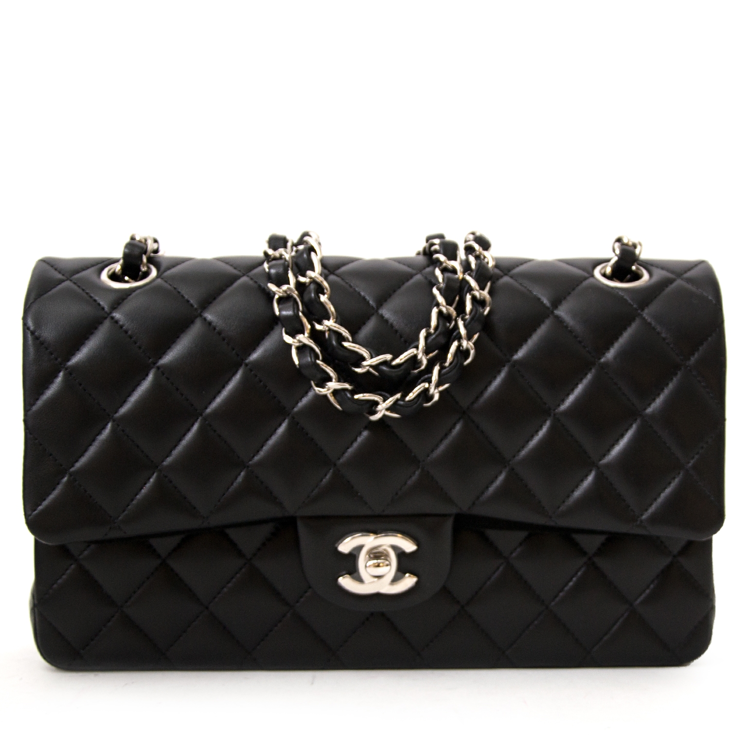 Chanel Double Flap Bag Medium Black Lambskin ○ Labellov ○ Buy