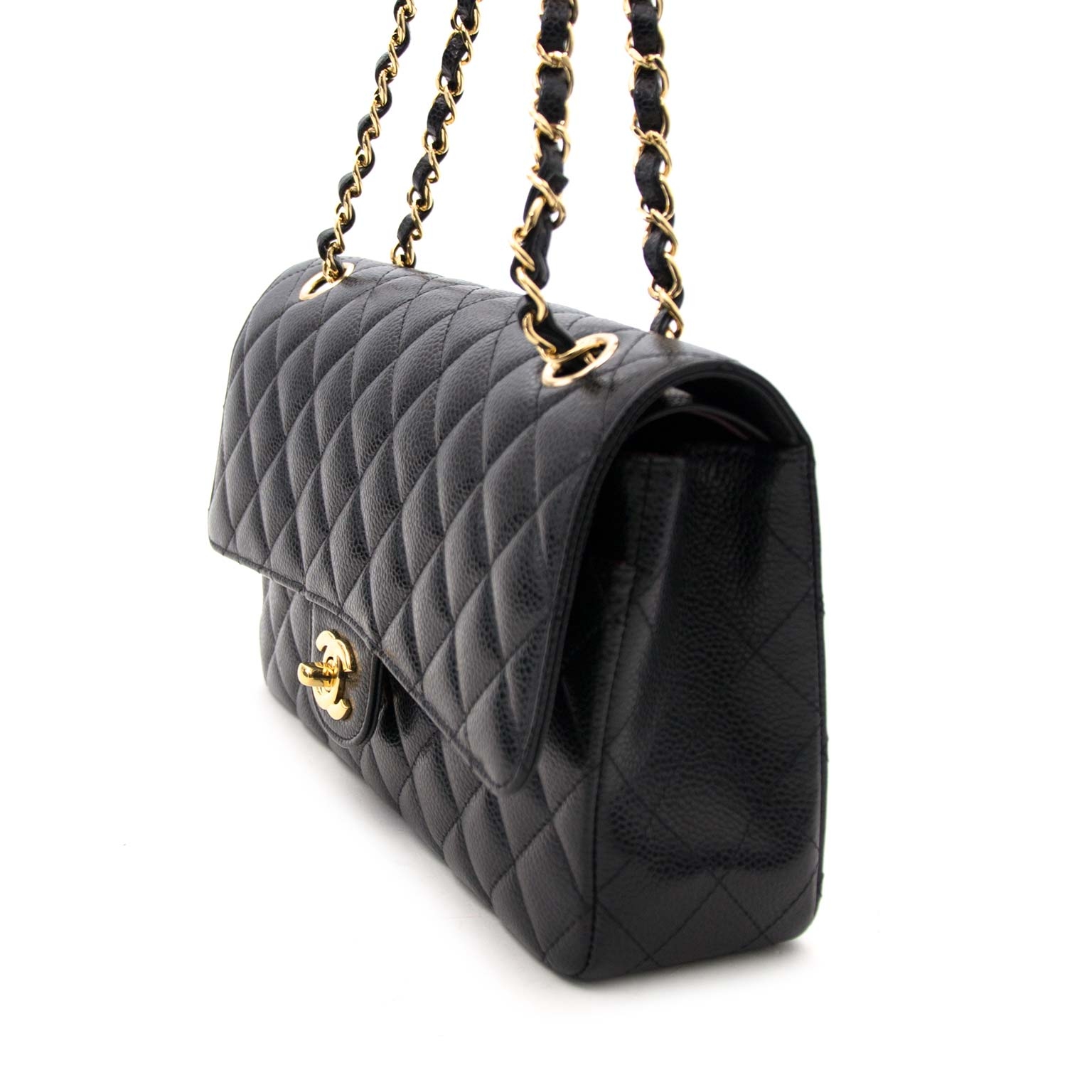 Chanel Classic Small Double Flap Chevron 20B Black Caviar Leather with Gold  Hardware, Preowned in Box
