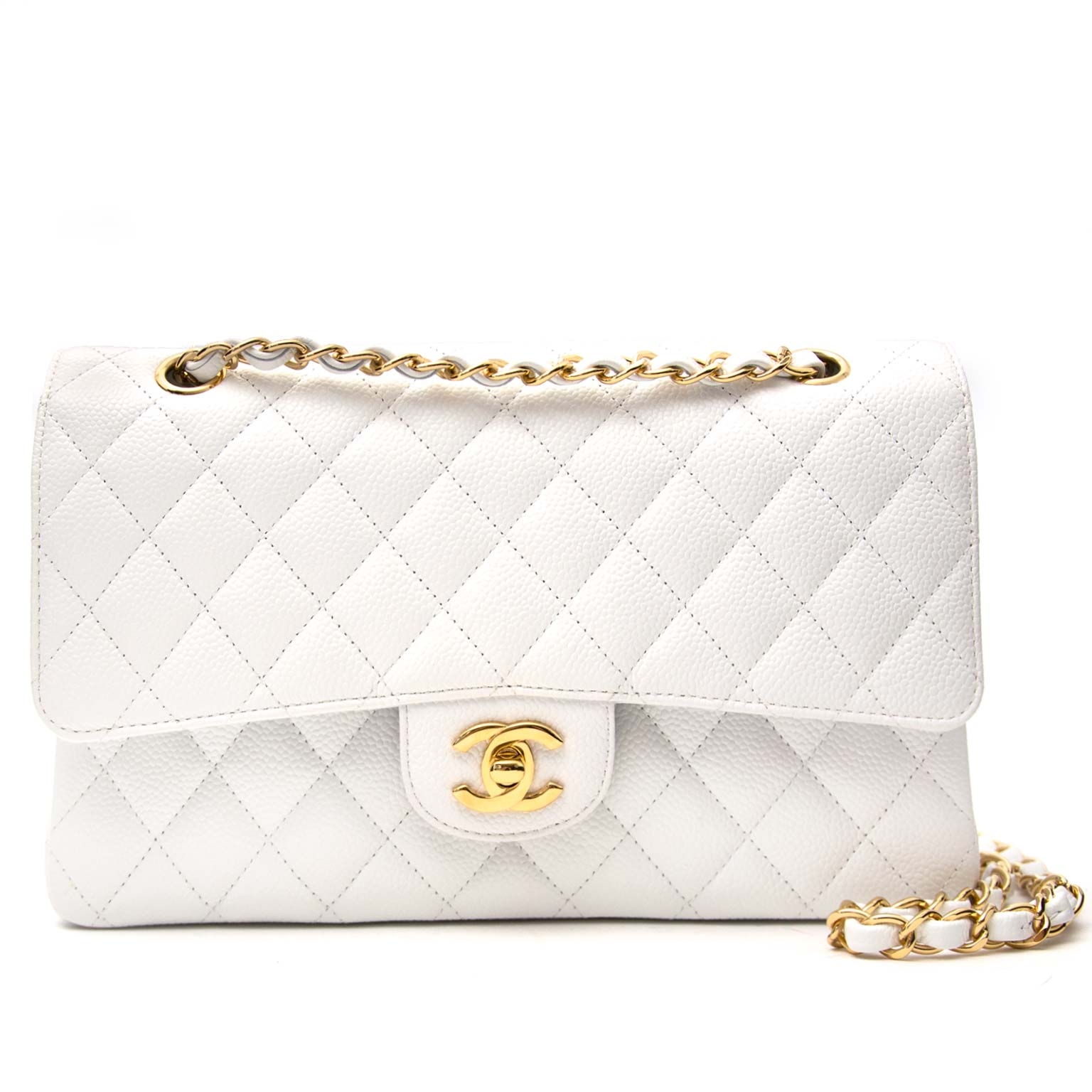 Chanel Medium Classic Caviar Leather Double Flap Bag White